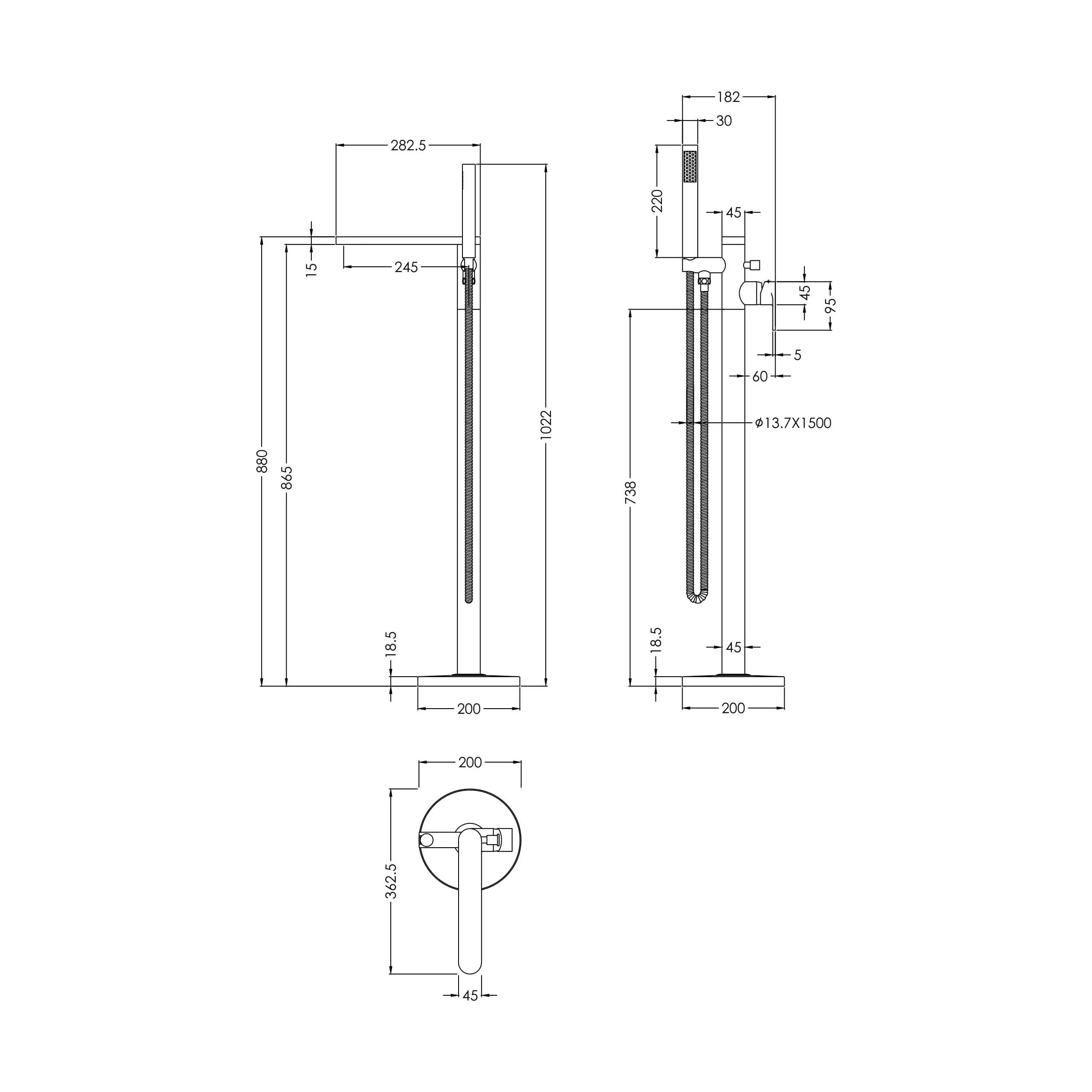 Enville Modern Freestanding Round Bath Shower Mixer Tap with Lever Handle and Kit - Choice of Colour - Image 21