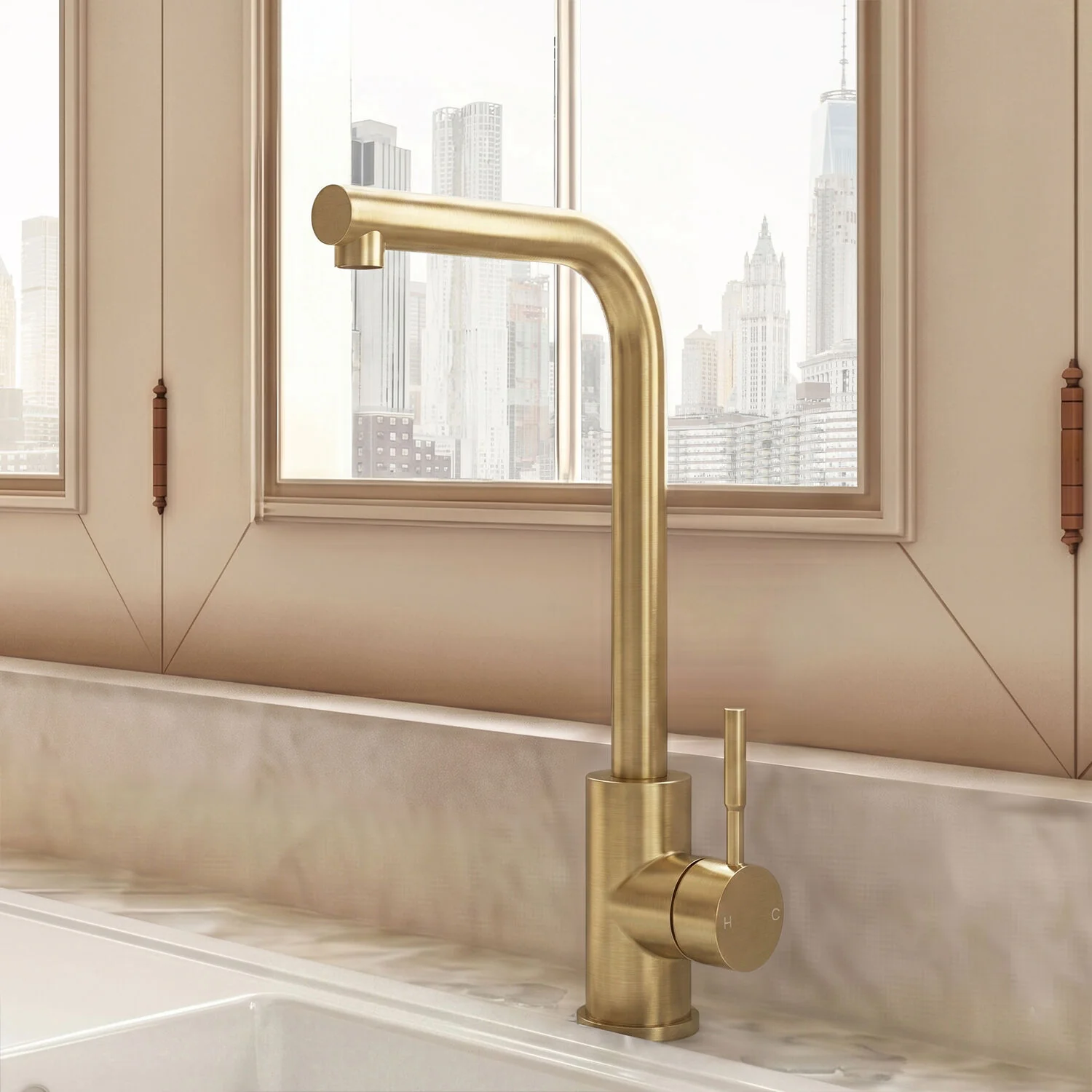 Modern L-Neck Kitchen Sink Mixer Tap Single Lever, Top Fix Installation, 347 x 90 x 245 mm - Choice of Colour - Image 3