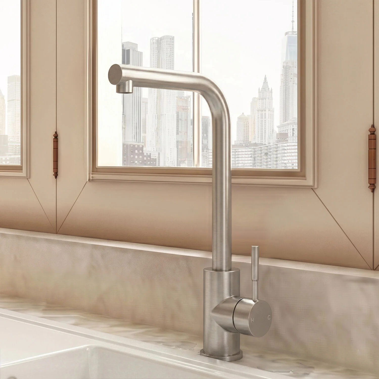 Modern L-Neck Kitchen Sink Mixer Tap Single Lever, Top Fix Installation, 347 x 90 x 245 mm - Choice of Colour - Image 4