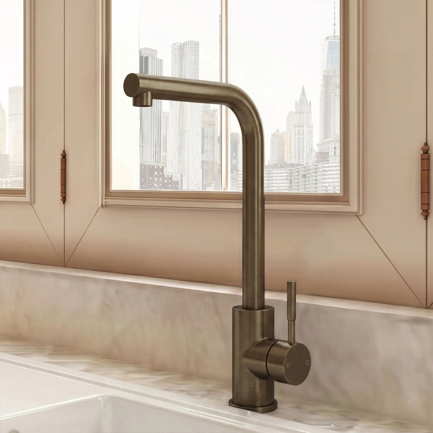 Modern L-Neck Kitchen Sink Mixer Tap Single Lever, Top Fix Installation, 347 x 90 x 245 mm - Choice of Colour - Image 5