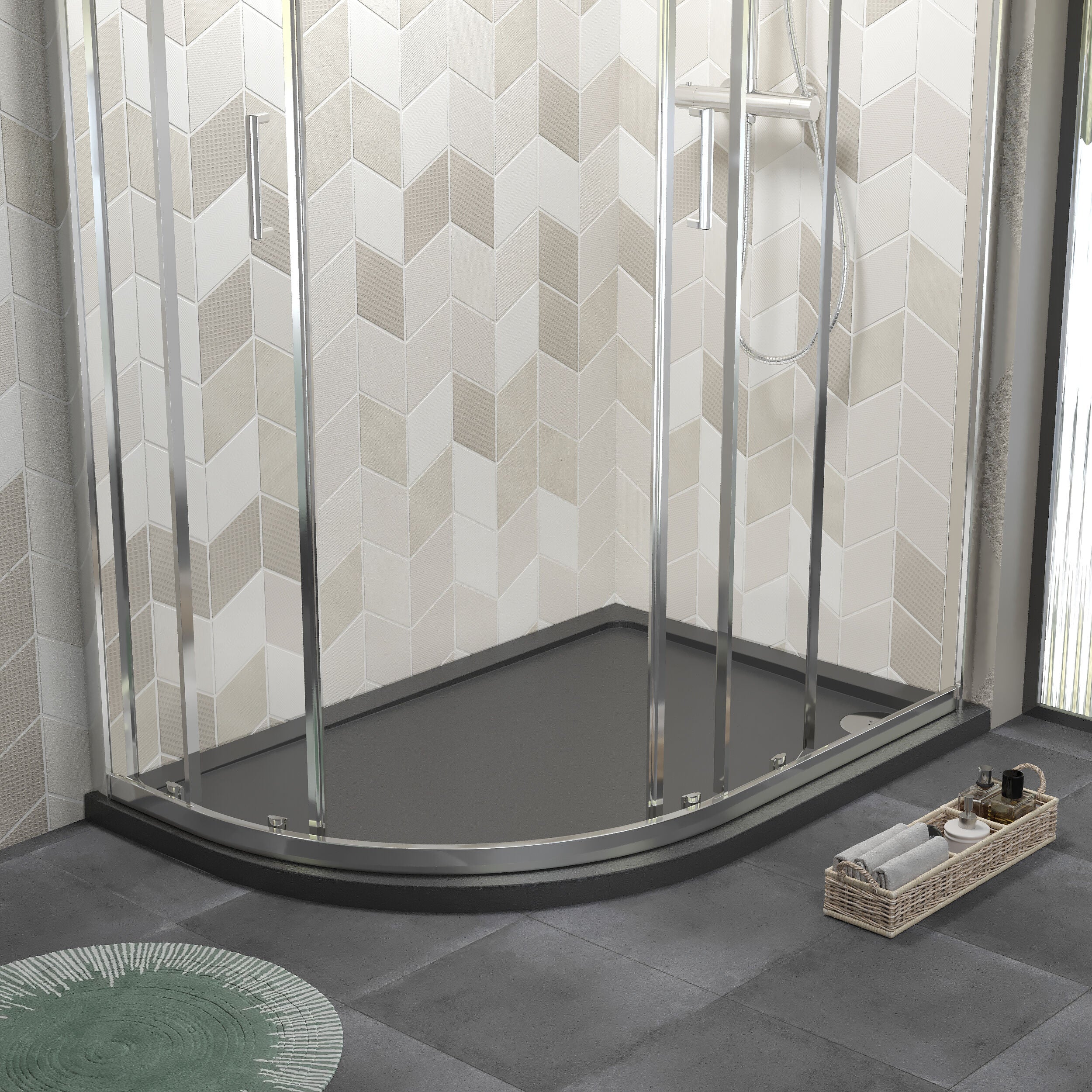 Balterley Shower Tray Modern Offset Quadrant Shower Tray, Left or Right Hand - Choice of Size and Finish - Image 26