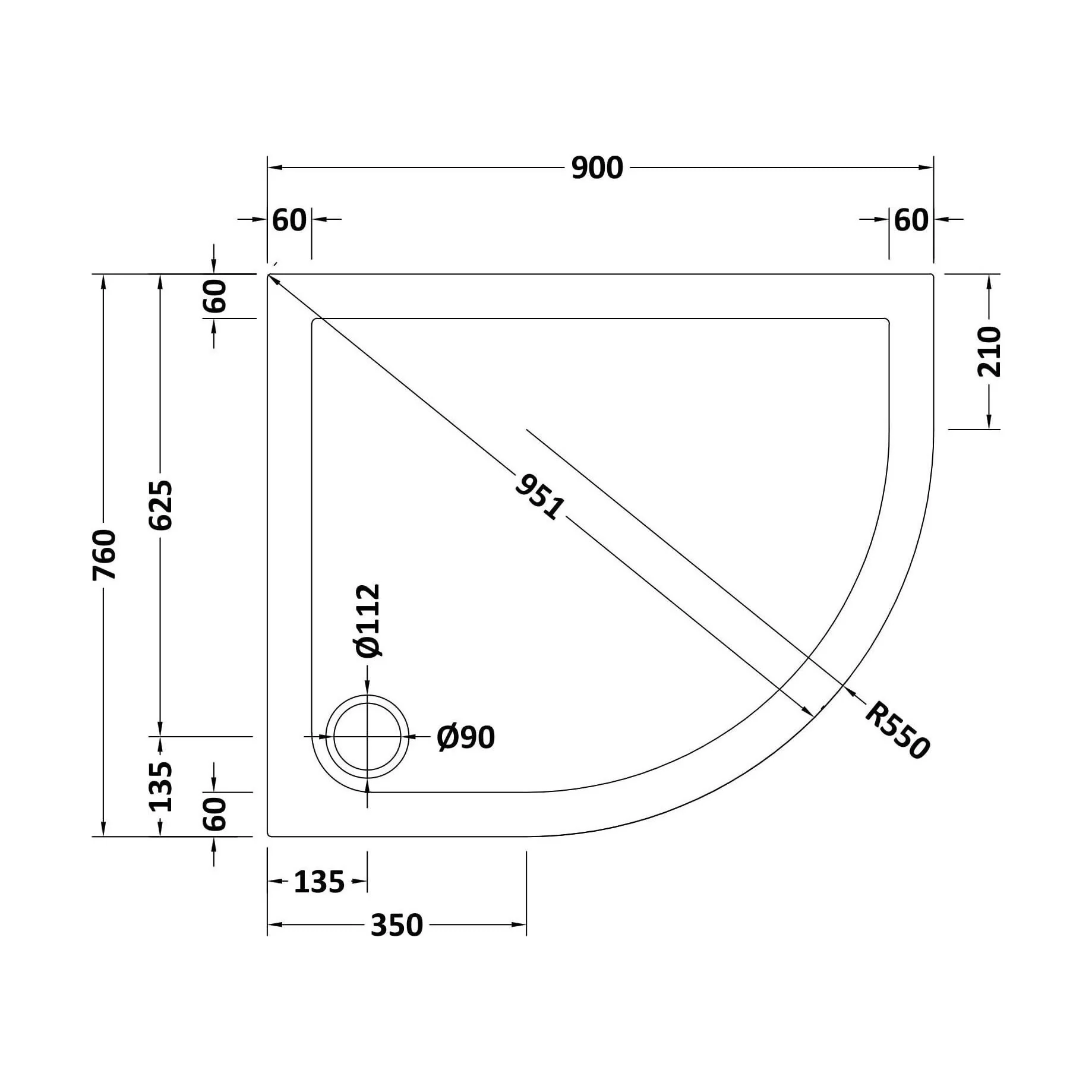 Balterley Shower Tray Modern Offset Quadrant Shower Tray, Left or Right Hand - Choice of Size and Finish - Image 78