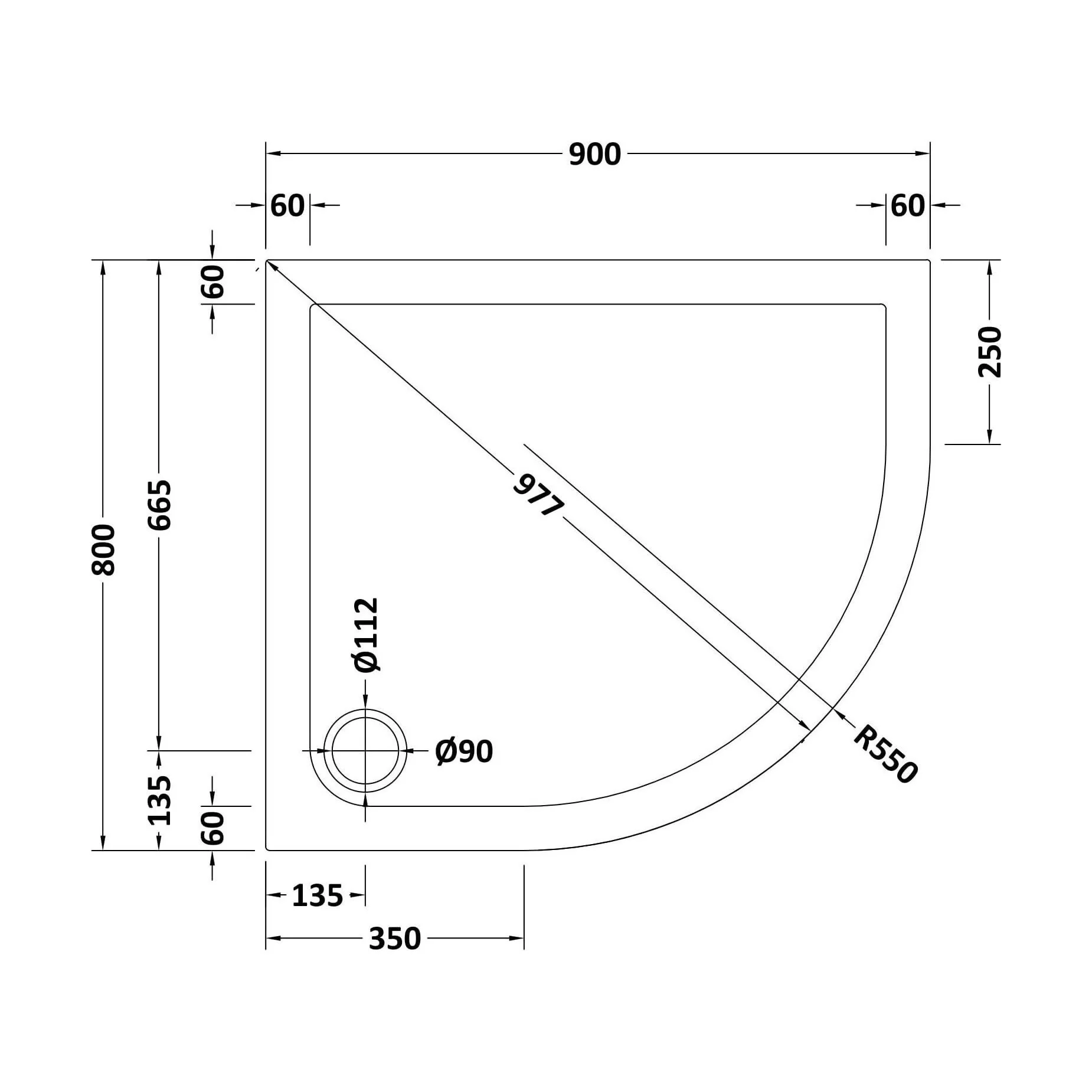 Balterley Shower Tray Modern Offset Quadrant Shower Tray, Left or Right Hand - Choice of Size and Finish - Image 80
