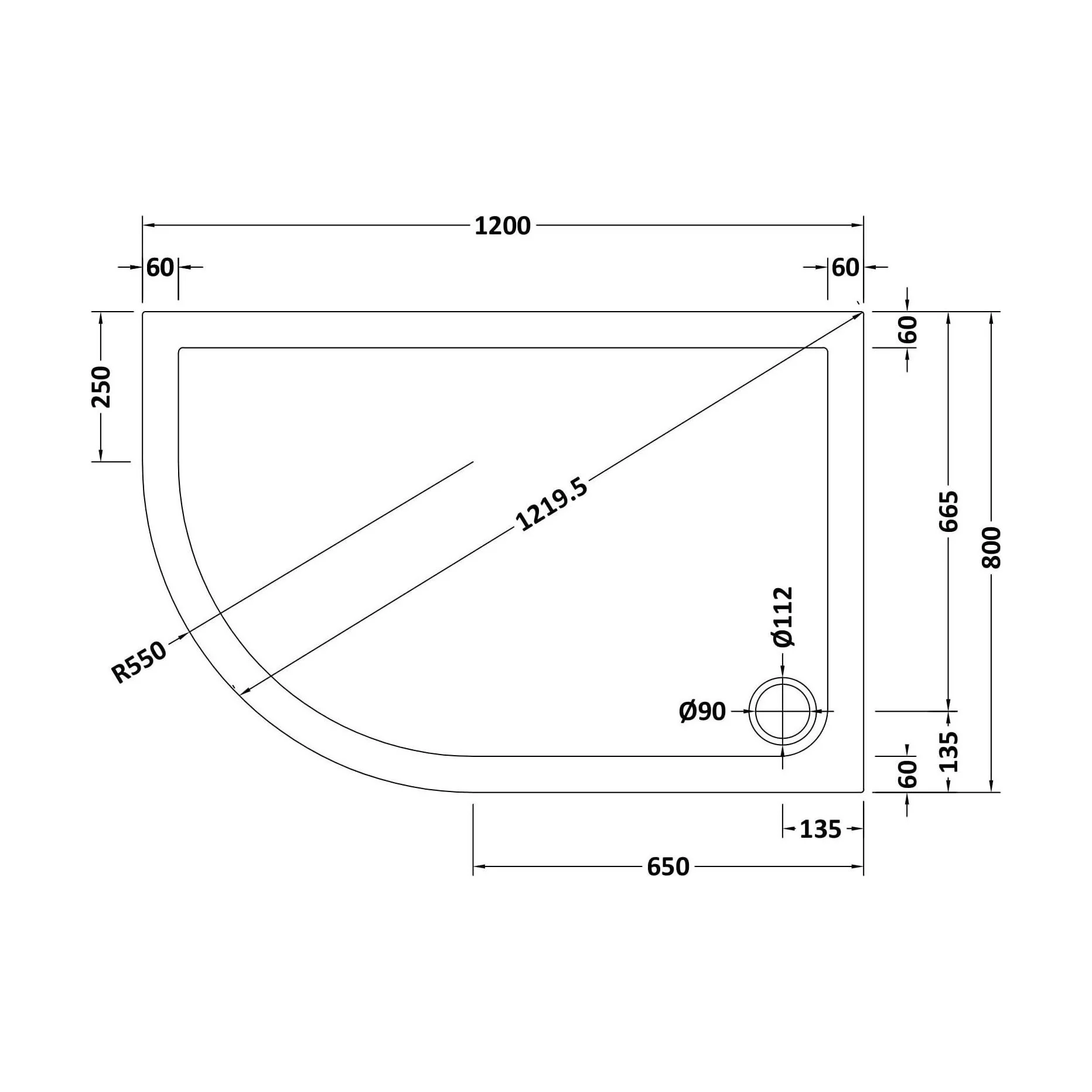 Balterley Shower Tray Modern Offset Quadrant Shower Tray, Left or Right Hand - Choice of Size and Finish - Image 85