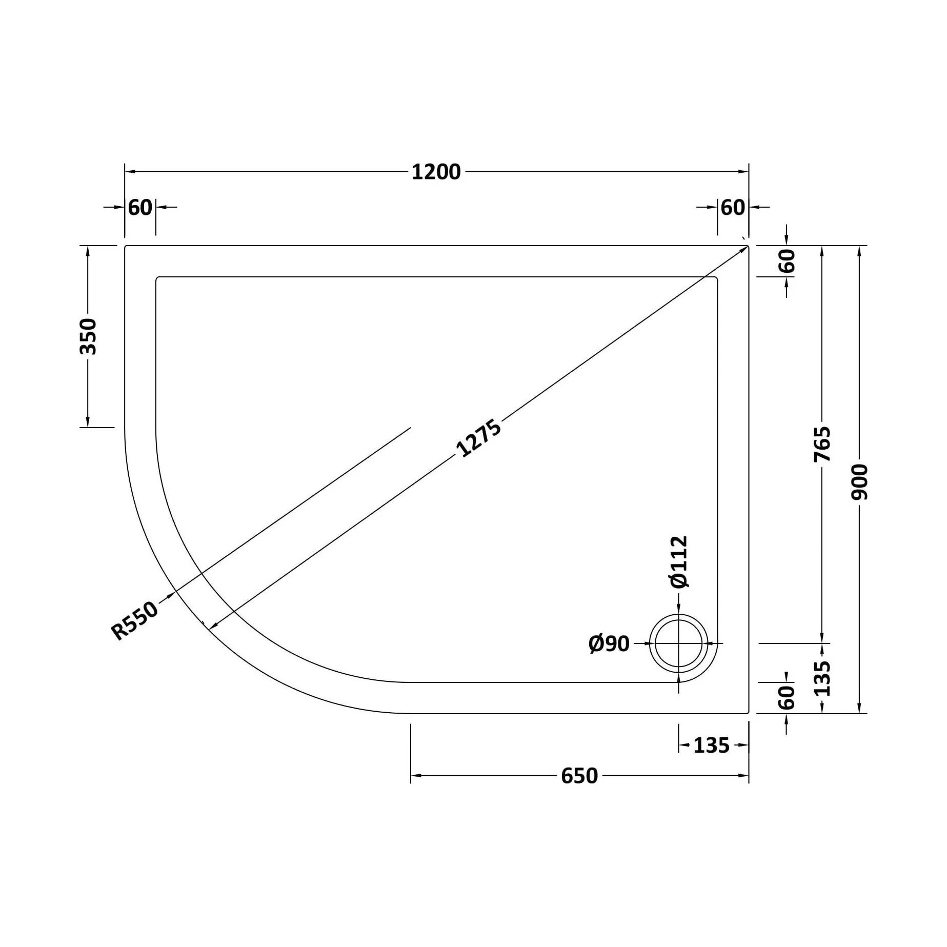 Balterley Shower Tray Modern Offset Quadrant Shower Tray, Left or Right Hand - Choice of Size and Finish - Image 87