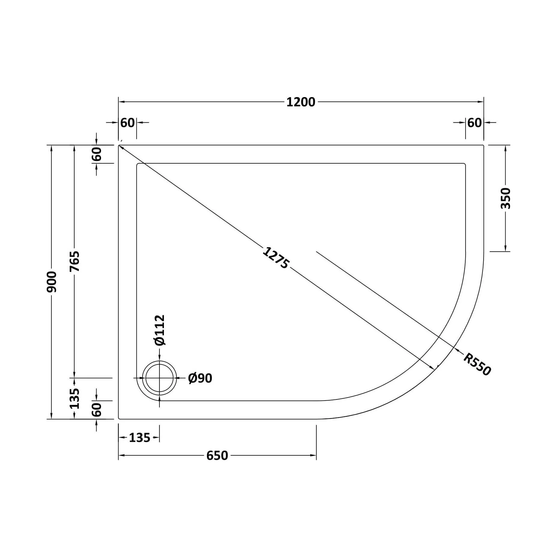 Balterley Shower Tray Modern Offset Quadrant Shower Tray, Left or Right Hand - Choice of Size and Finish - Image 88