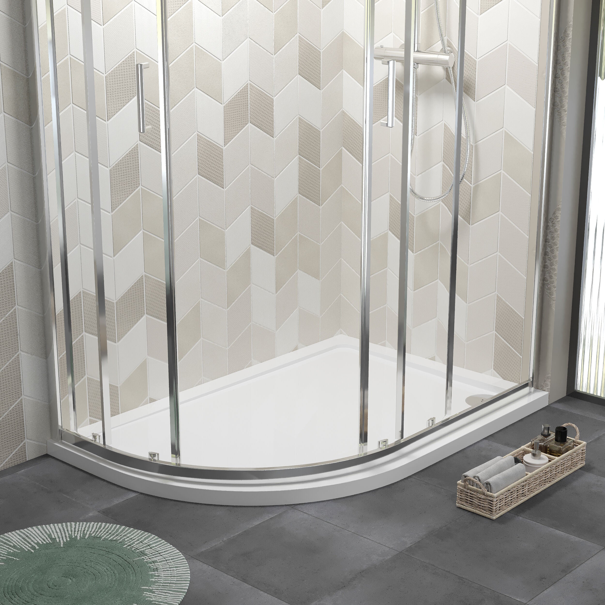 Balterley Shower Tray Modern Offset Quadrant Shower Tray, Left or Right Hand - Choice of Size and Finish - Image 9