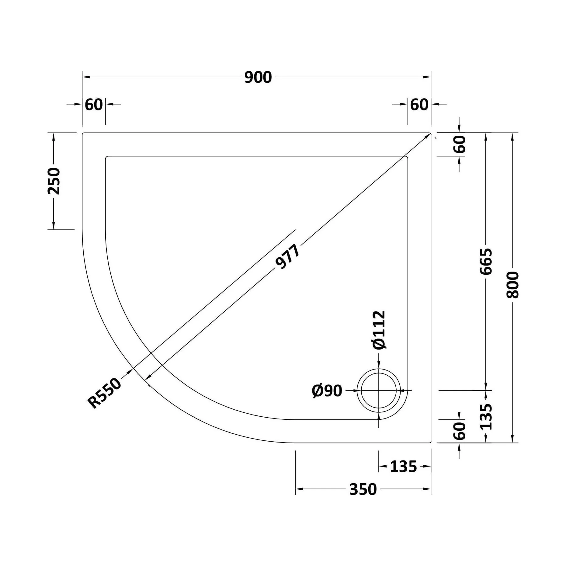 Balterley Shower Tray Modern Offset Quadrant Shower Tray, Left or Right Hand - Choice of Size and Finish - Image 91