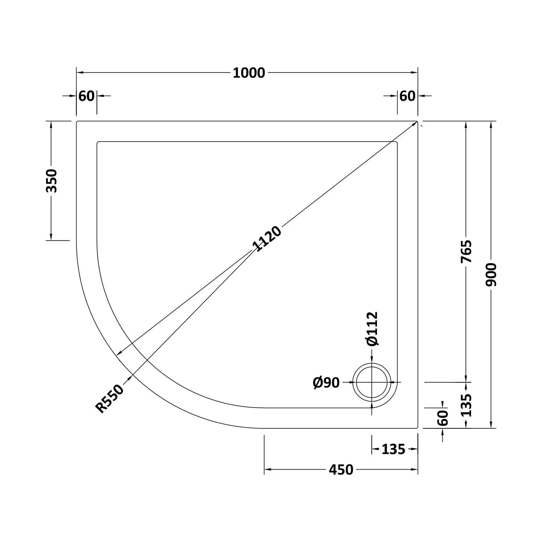 Balterley Shower Tray Modern Offset Quadrant Shower Tray, Left or Right Hand - Choice of Size and Finish - Image 95