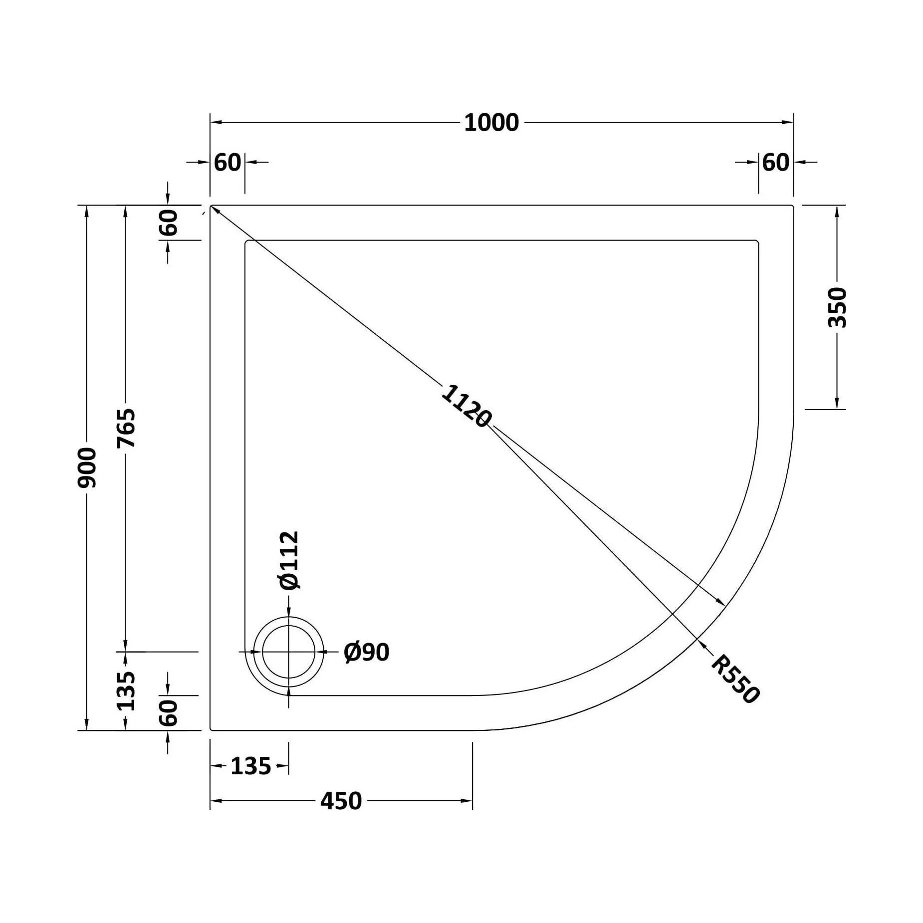 Balterley Shower Tray Modern Offset Quadrant Shower Tray, Left or Right Hand - Choice of Size and Finish - Image 96