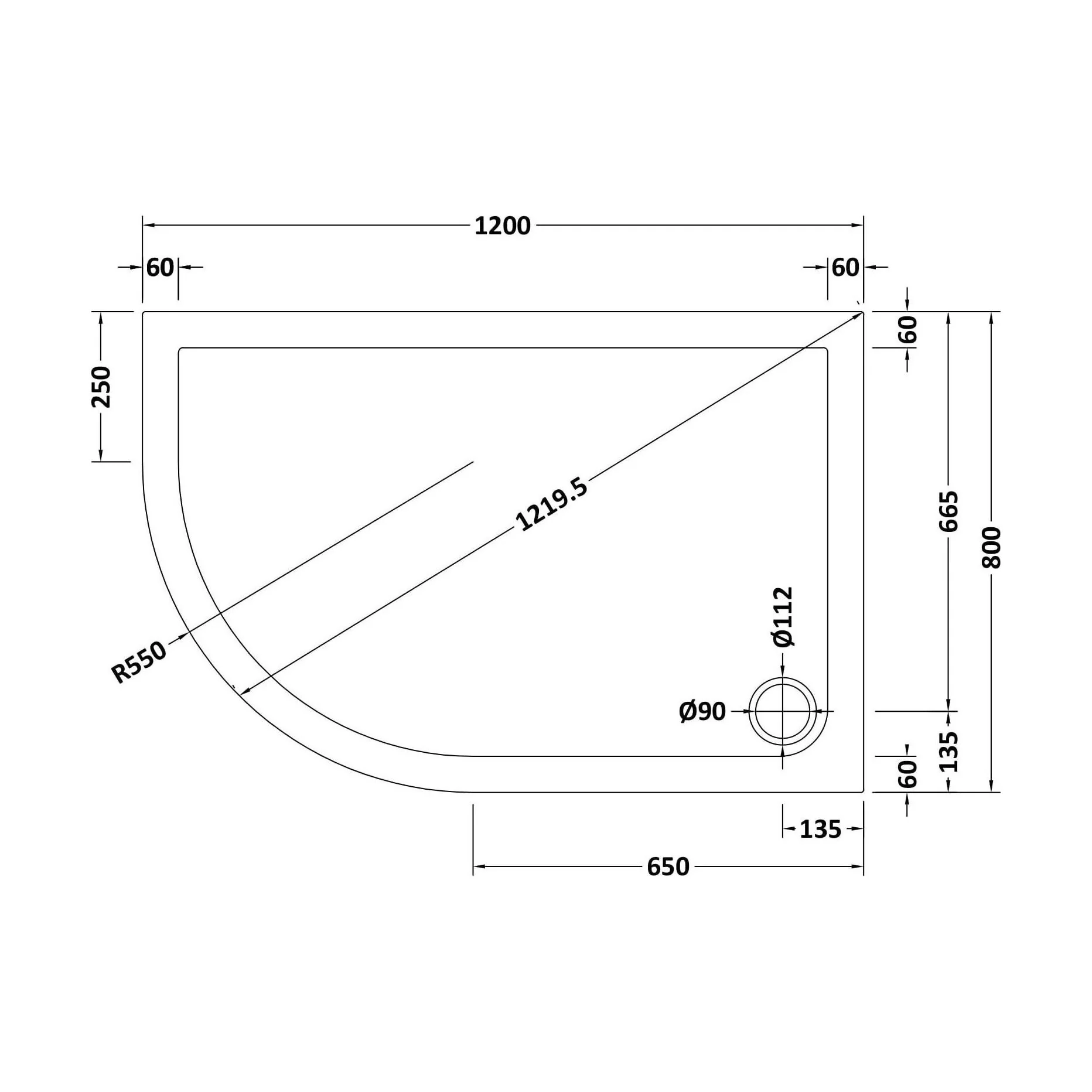 Balterley Shower Tray Modern Offset Quadrant Shower Tray, Left or Right Hand - Choice of Size and Finish - Image 97