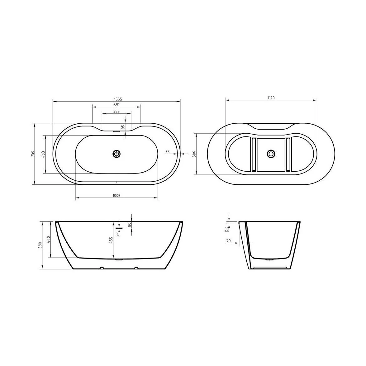 Modern Oval Freestanding Double Ended Soaking Bath - Choice of Size - Image 10