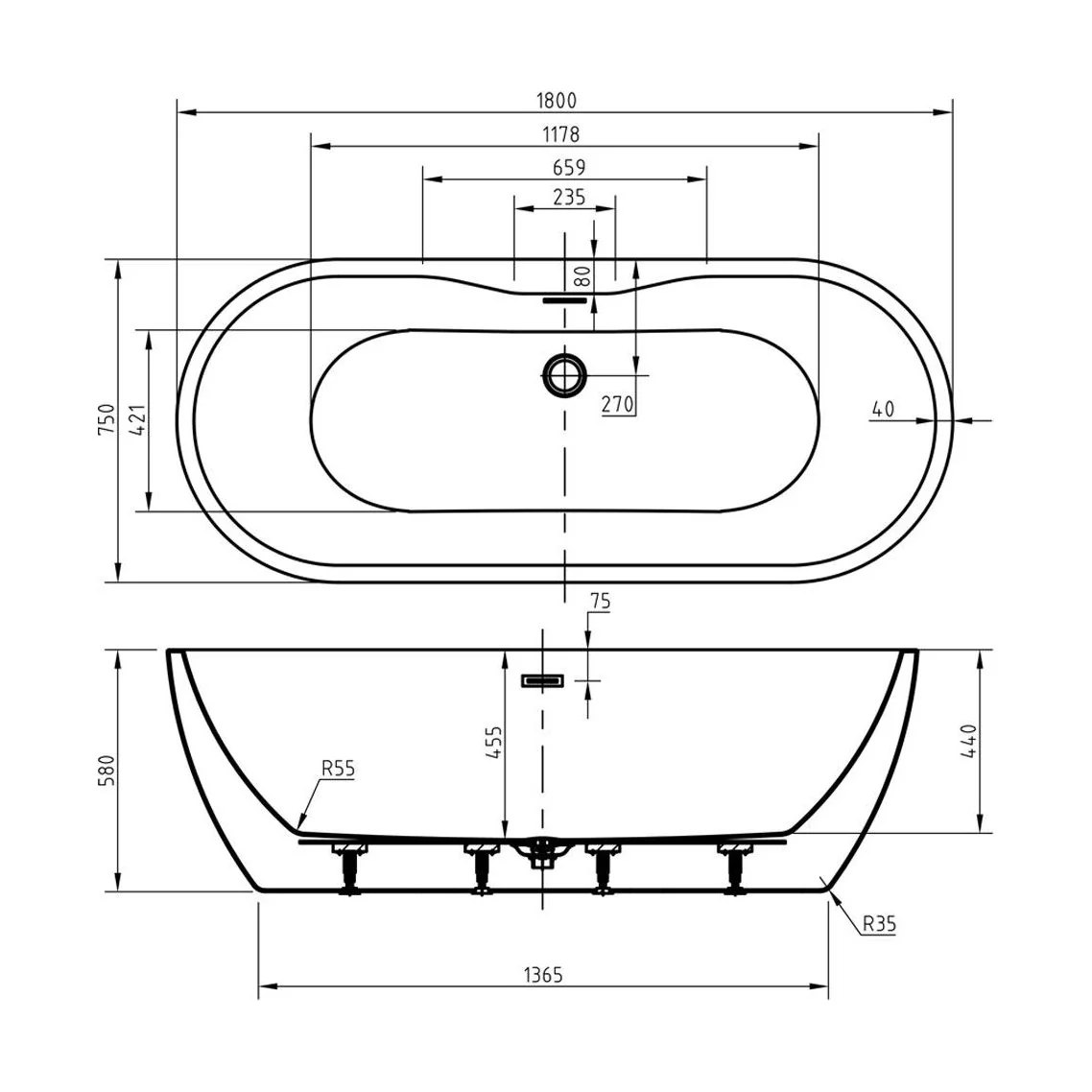 Modern Oval Freestanding Double Ended Soaking Bath - Choice of Size - Image 12