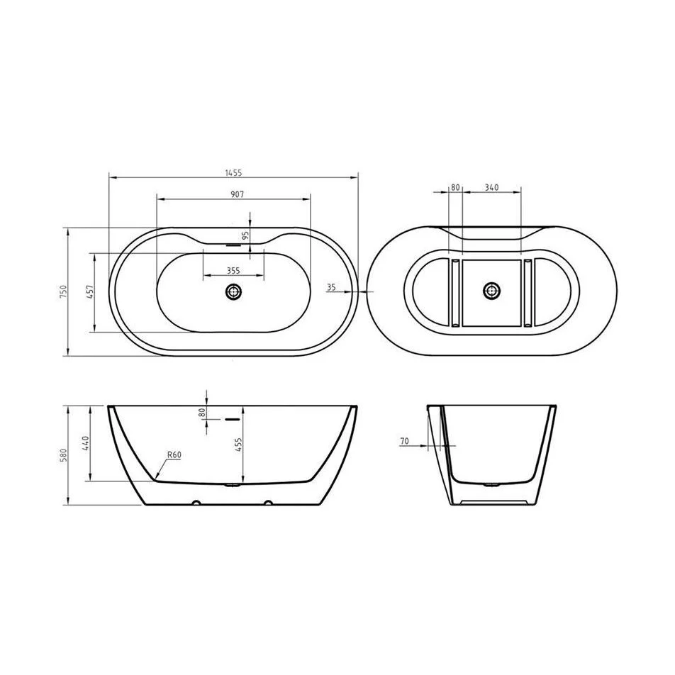 Modern Oval Freestanding Double Ended Soaking Bath - Choice of Size - Image 9