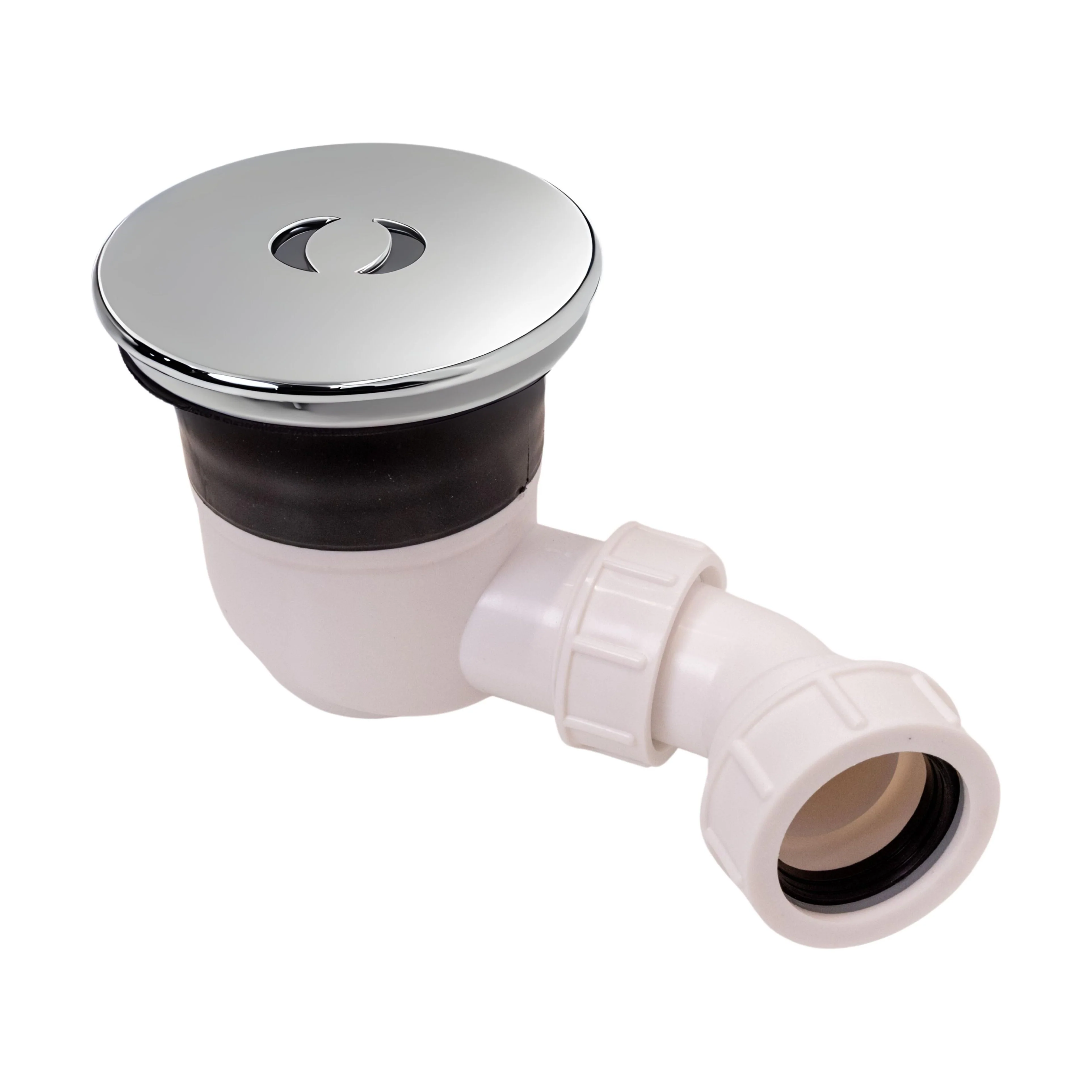 Modern Round Bathroom Shower Tray Waste with Elbow, Top Fix Installation, 125 x 114 x 187 mm - Choice of Colour