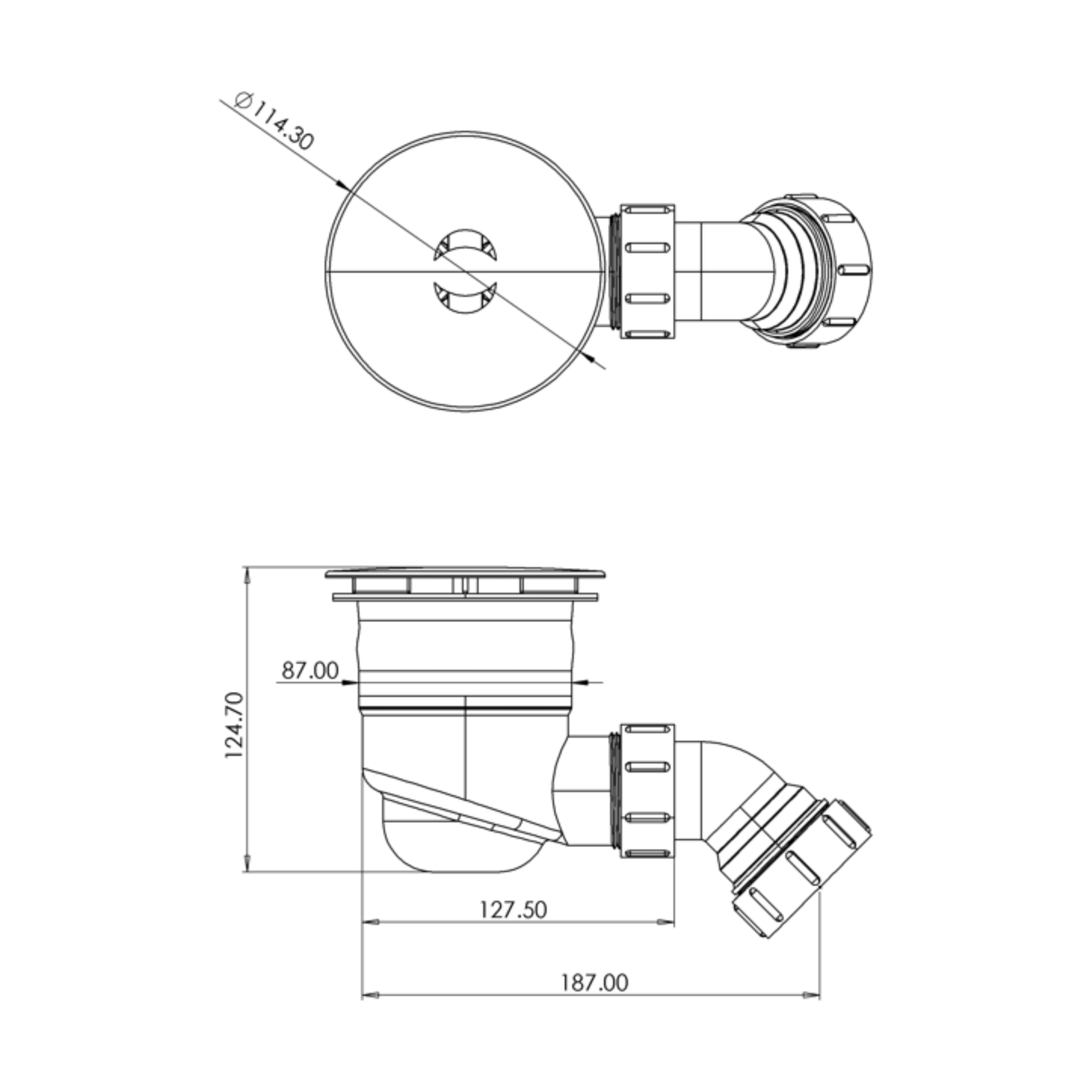 Modern Round Bathroom Shower Tray Waste with Elbow, Top Fix Installation, 125 x 114 x 187 mm - Choice of Colour - Image 4