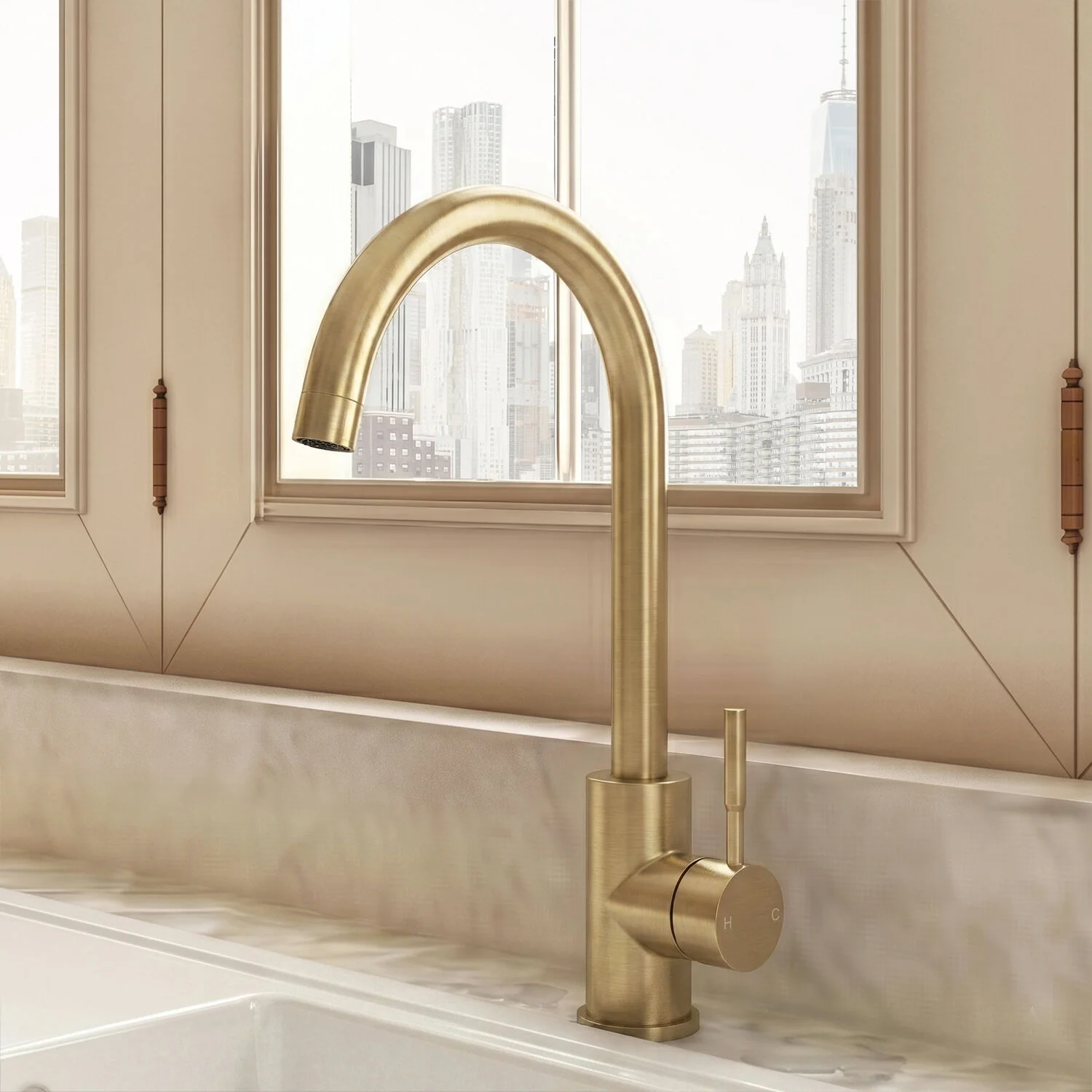 Modern Round Kitchen Sink Mixer Tap Single Lever, Top-Fix Installation, 355 x 90 x 245 mm - Choice of Colour - Image 3