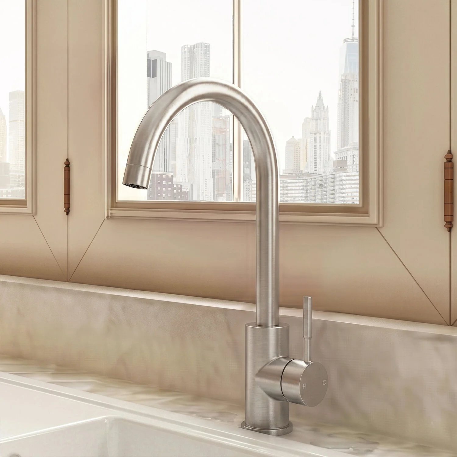 Modern Round Kitchen Sink Mixer Tap Single Lever, Top-Fix Installation, 355 x 90 x 245 mm - Choice of Colour - Image 4