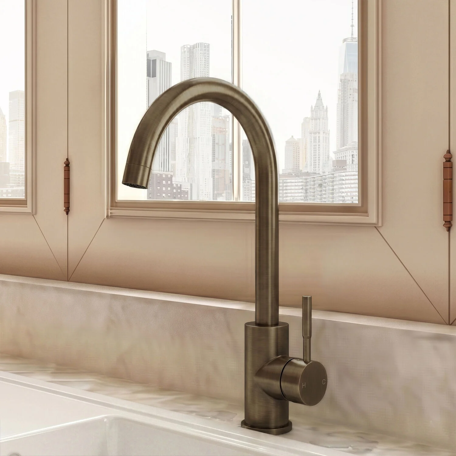 Modern Round Kitchen Sink Mixer Tap Single Lever, Top-Fix Installation, 355 x 90 x 245 mm - Choice of Colour - Image 5