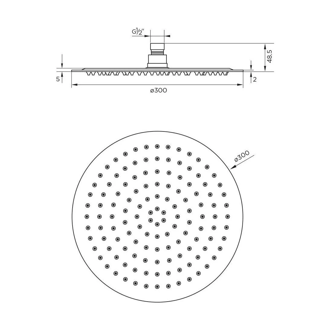 Modern Slimline 12” Round Fixed Shower Head - Chrome, 300mm - Image 2
