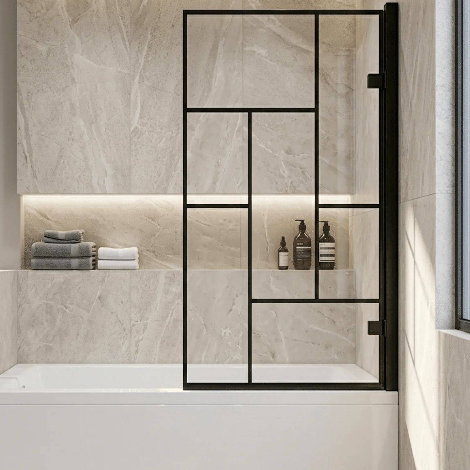Abstract Modern Square Bath Shower Screen - Black, 830 x 1520 x 38 mm