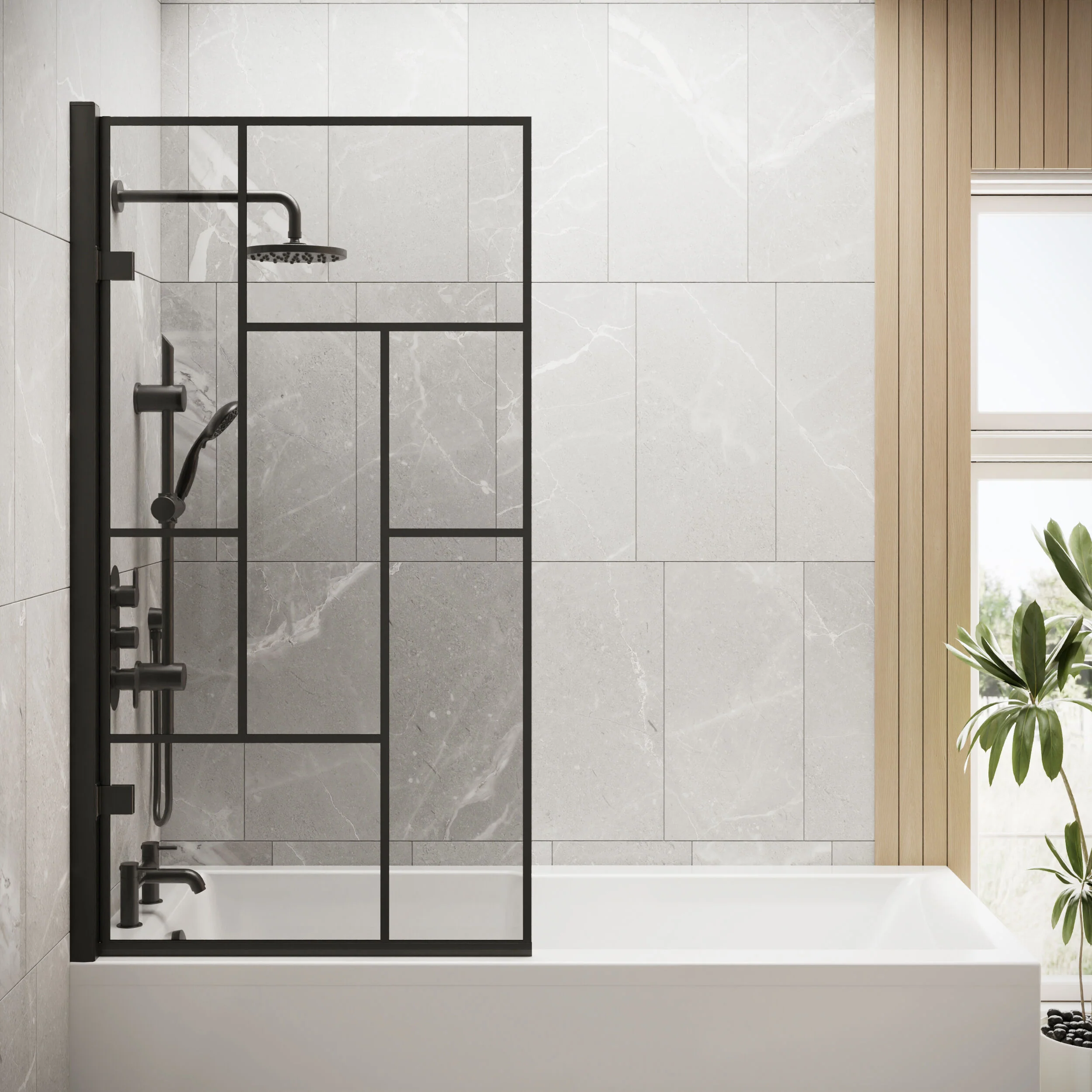 Abstract Modern Square Bath Shower Screen - Black, 830 x 1520 x 38 mm - Image 2