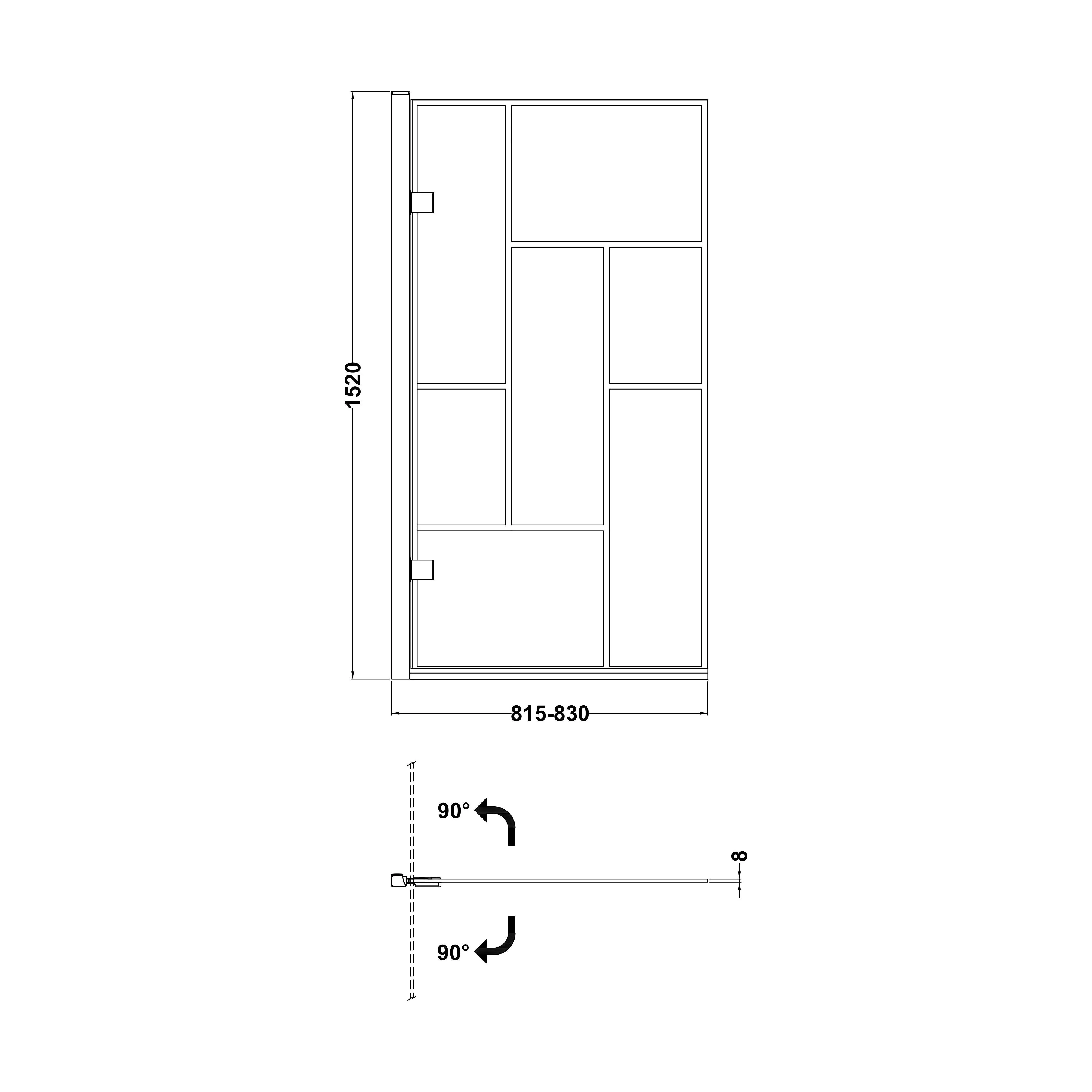 Abstract Modern Square Bath Shower Screen - Black, 830 x 1520 x 38 mm - Image 3