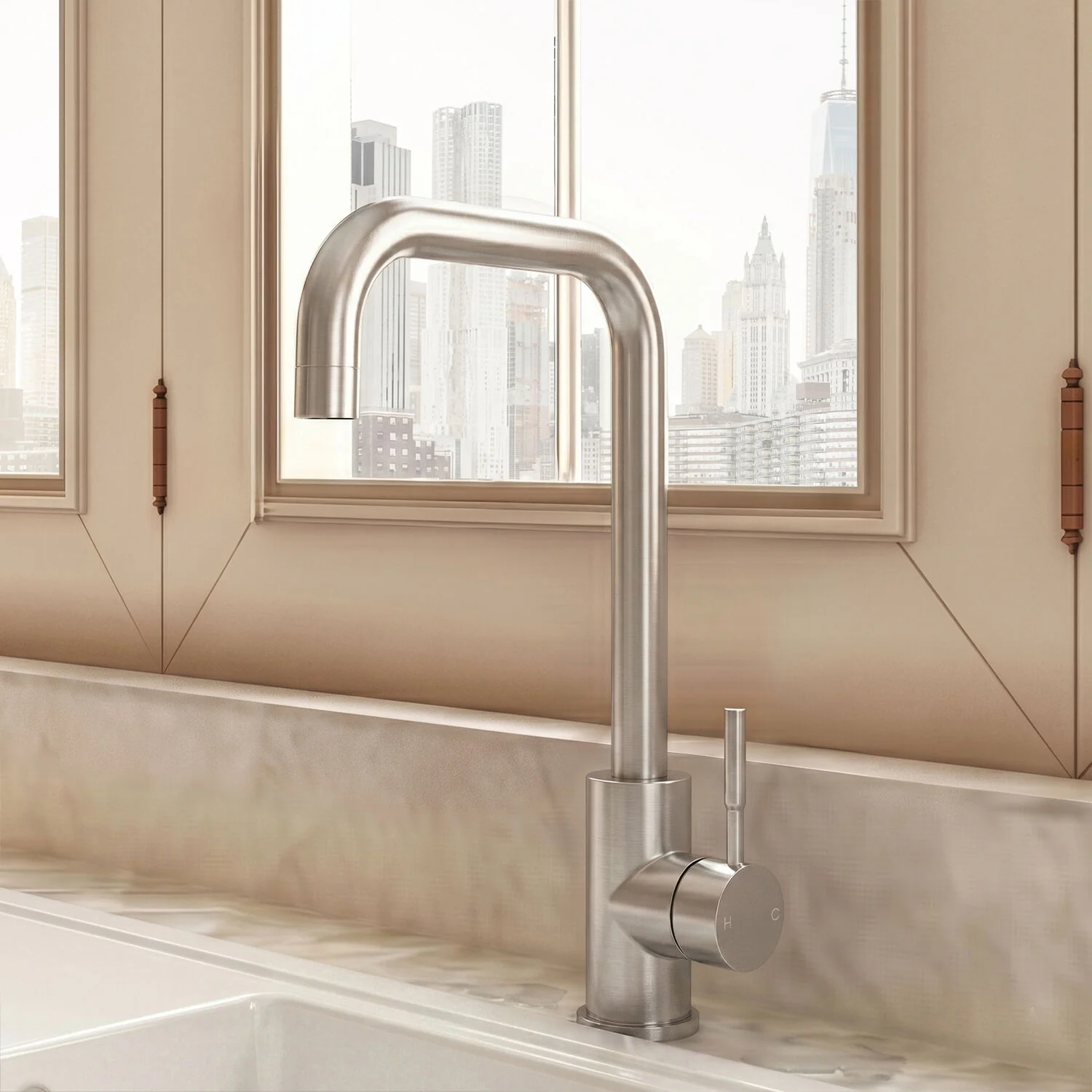 Modern Square Kitchen Sink Mixer Tap Single Lever, Top Fix Installation, 352 x 90 x 245 mm - Choice of Colour - Image 4