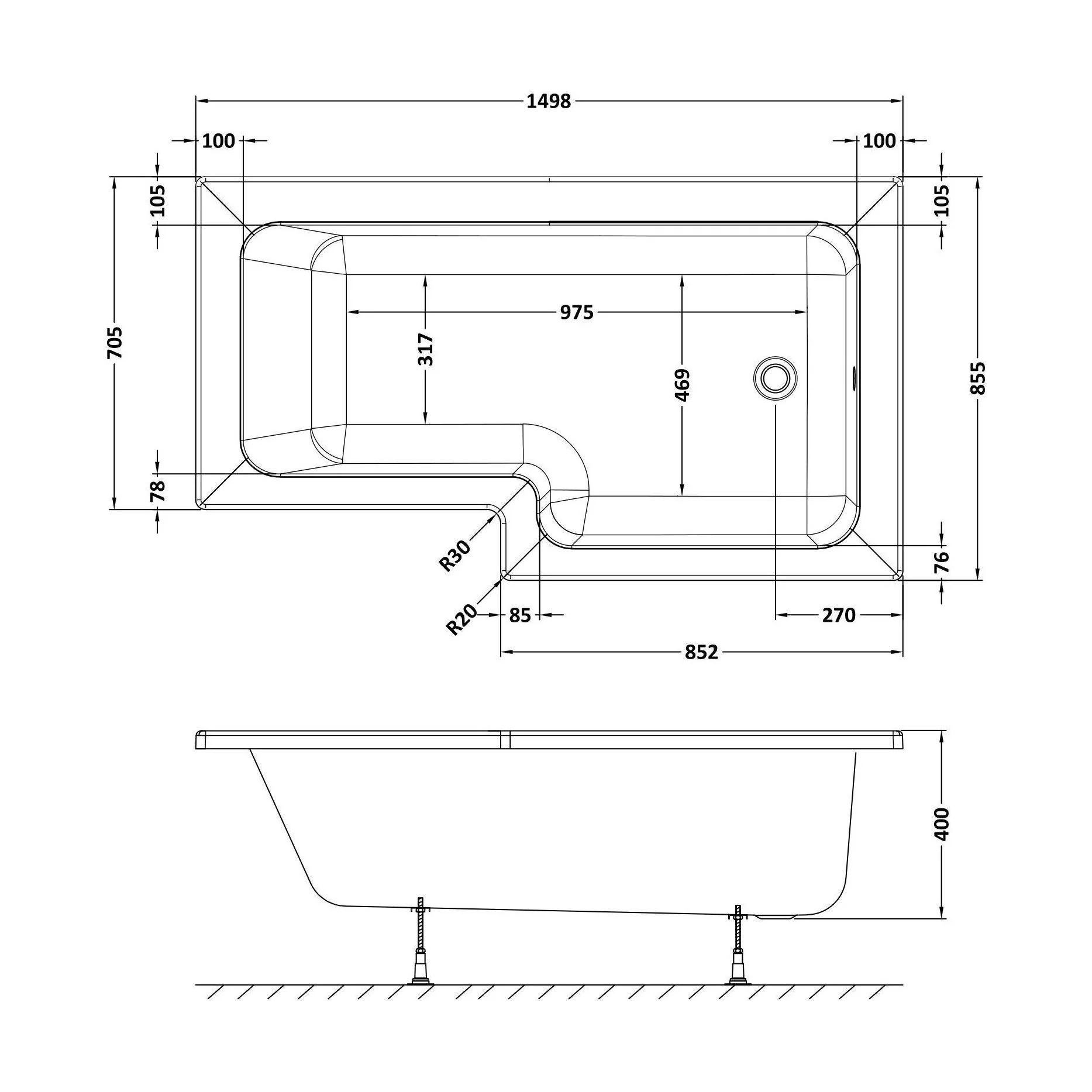 Contemporary Square Shower Bath - Choose Size and Orientation - Image 14