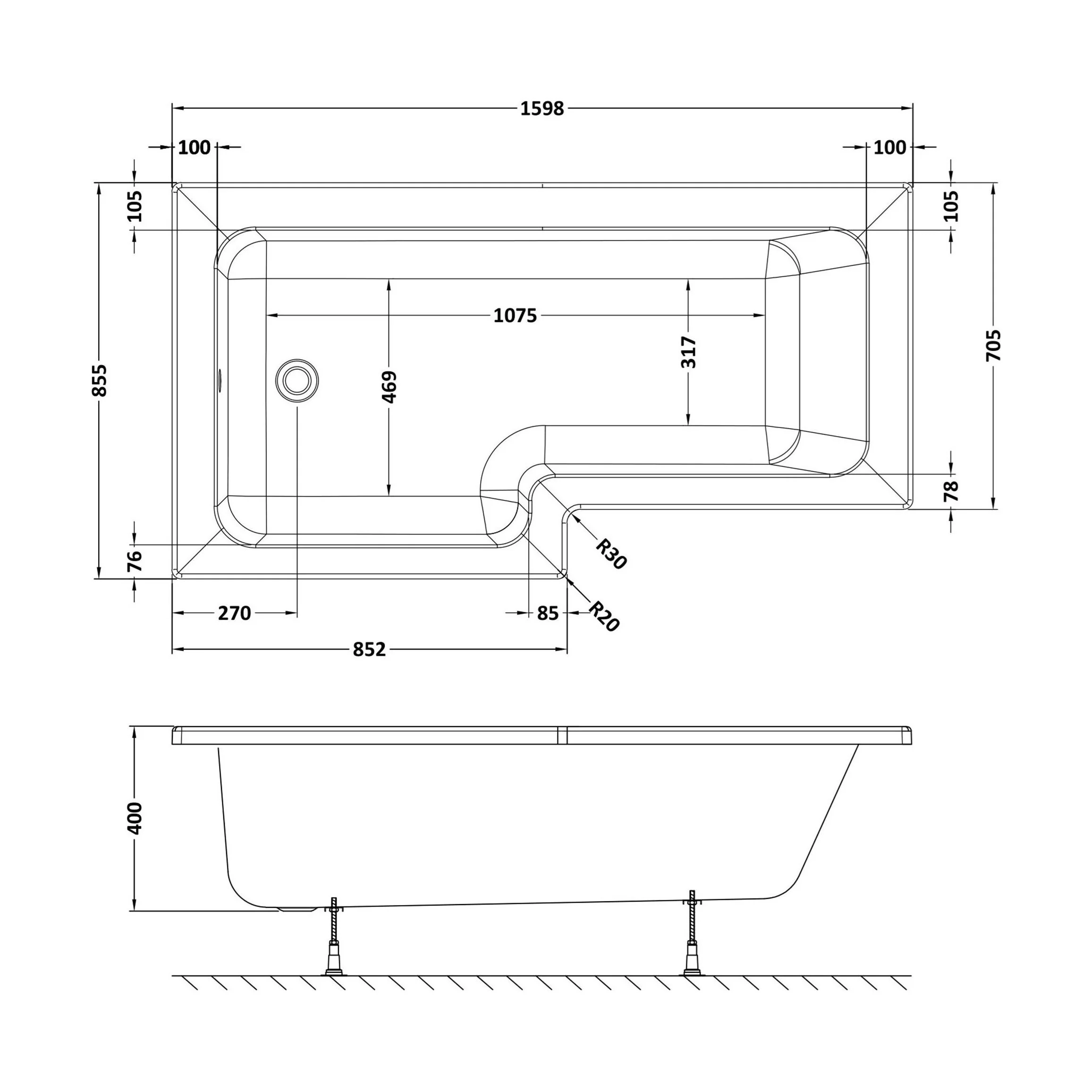 Contemporary Square Shower Bath - Choose Size and Orientation - Image 15