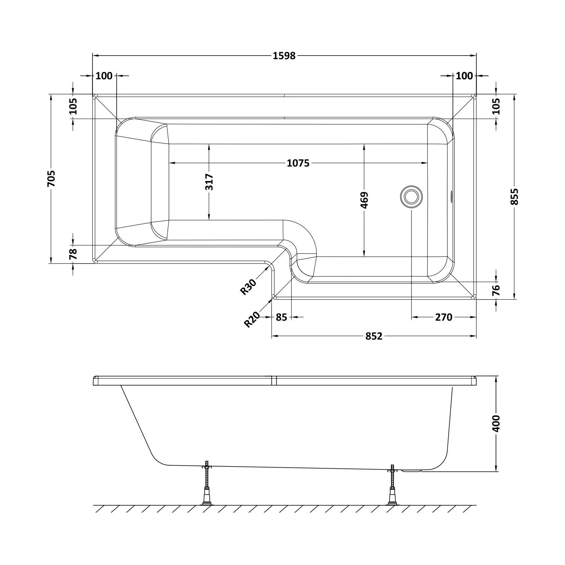 Contemporary Square Shower Bath - Choose Size and Orientation - Image 16