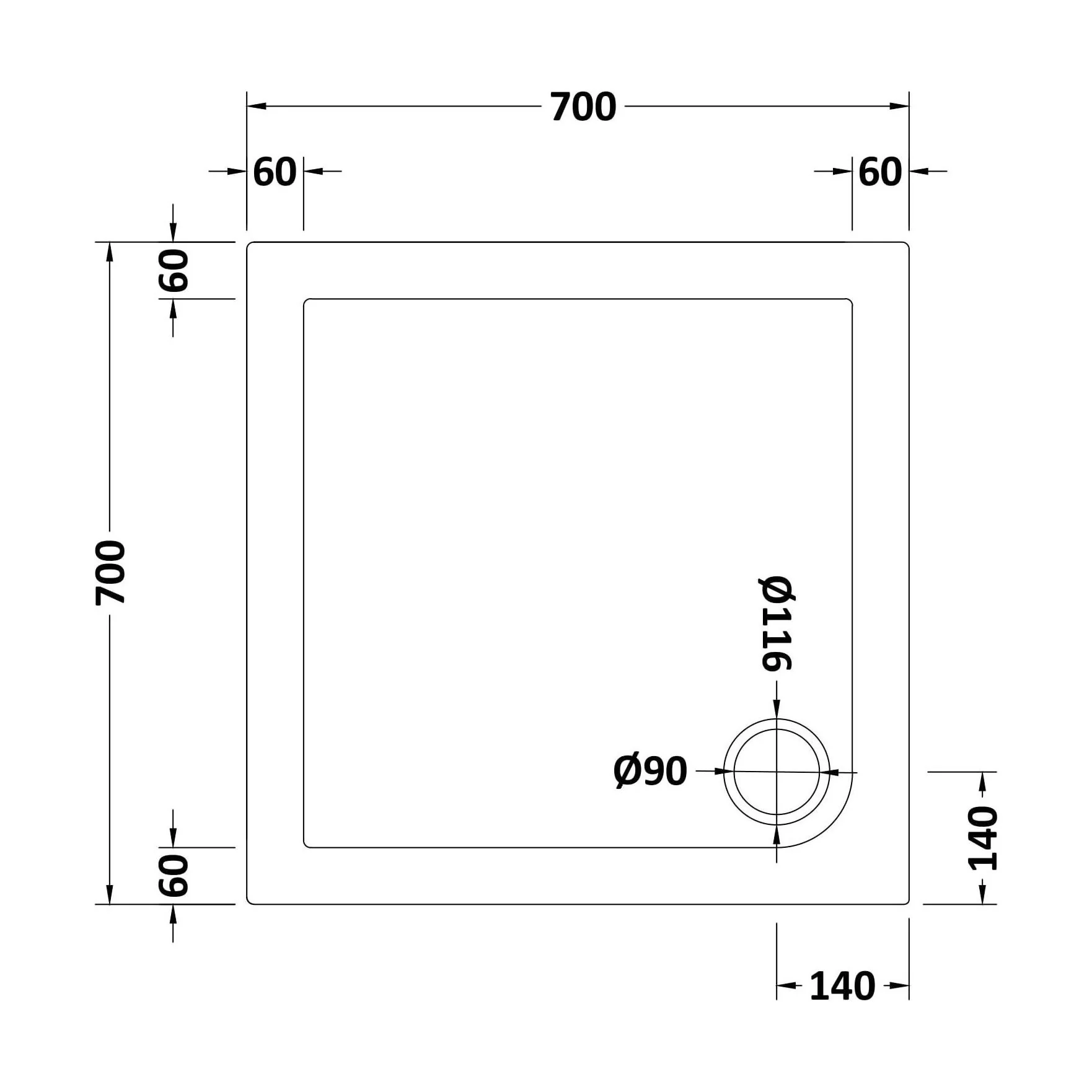 Balterley Shower Tray Modern Square, 40mm Profile - Choice of Size and Colour - Image 35