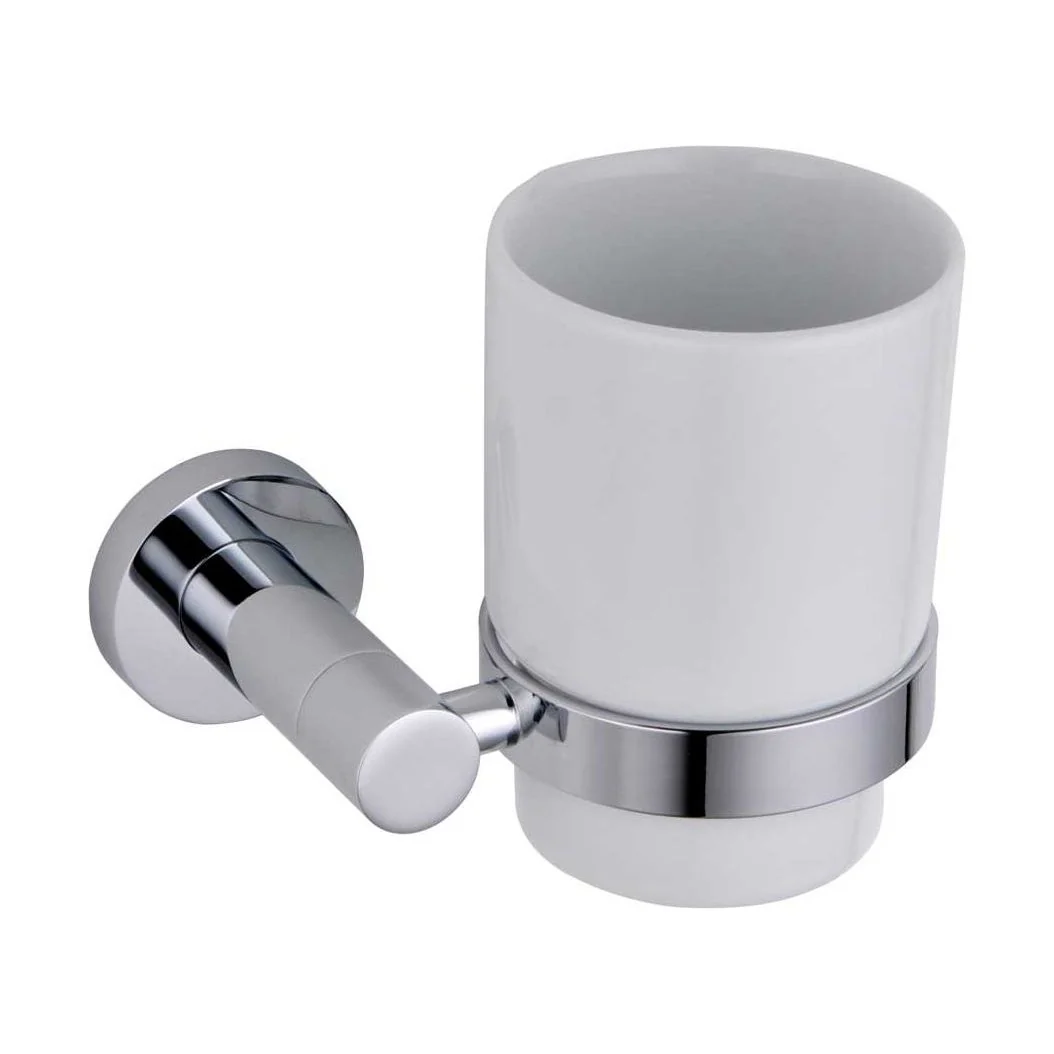 Modern Wall Mounted Tumbler Holder with Ceramic Cup - Chrome, 108 x 98 x 95mm