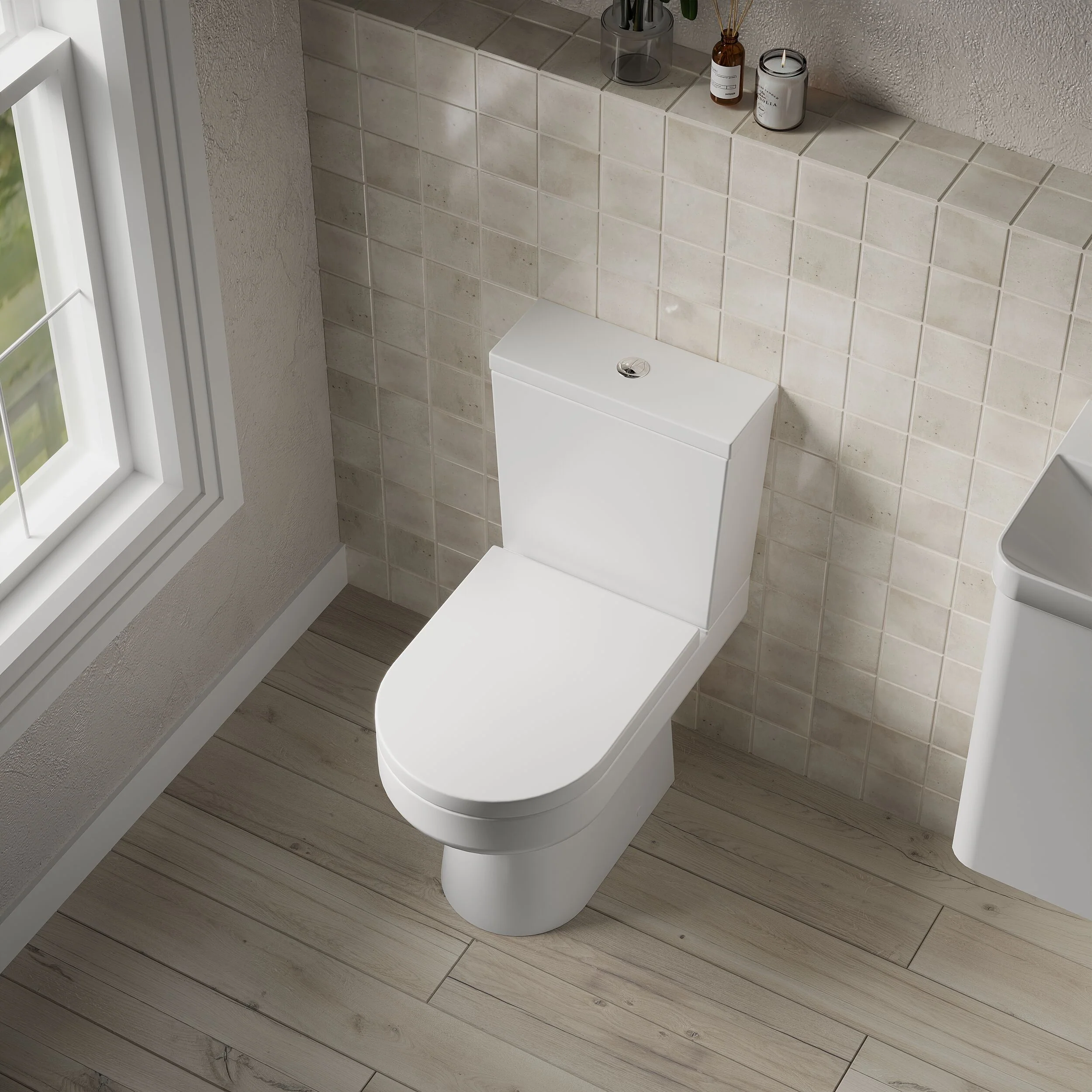 Copmere Modern White Semi-Flush to Wall Bathroom Toilet Pan & Cistern - 380mm - Image 3