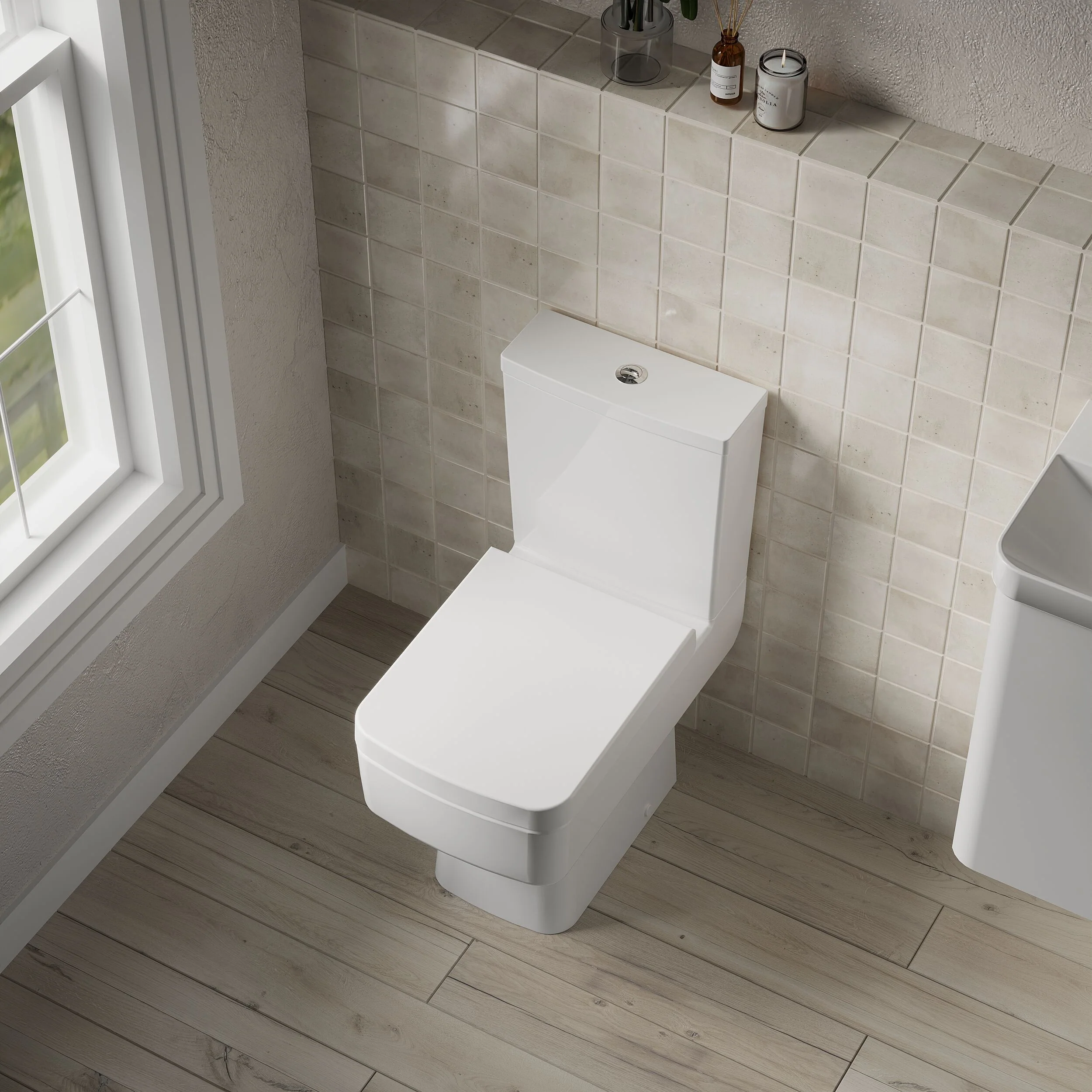 Forsbrook Modern White Semi Flush-to-Wall Toilet and Cistern – 610mm - Image 3