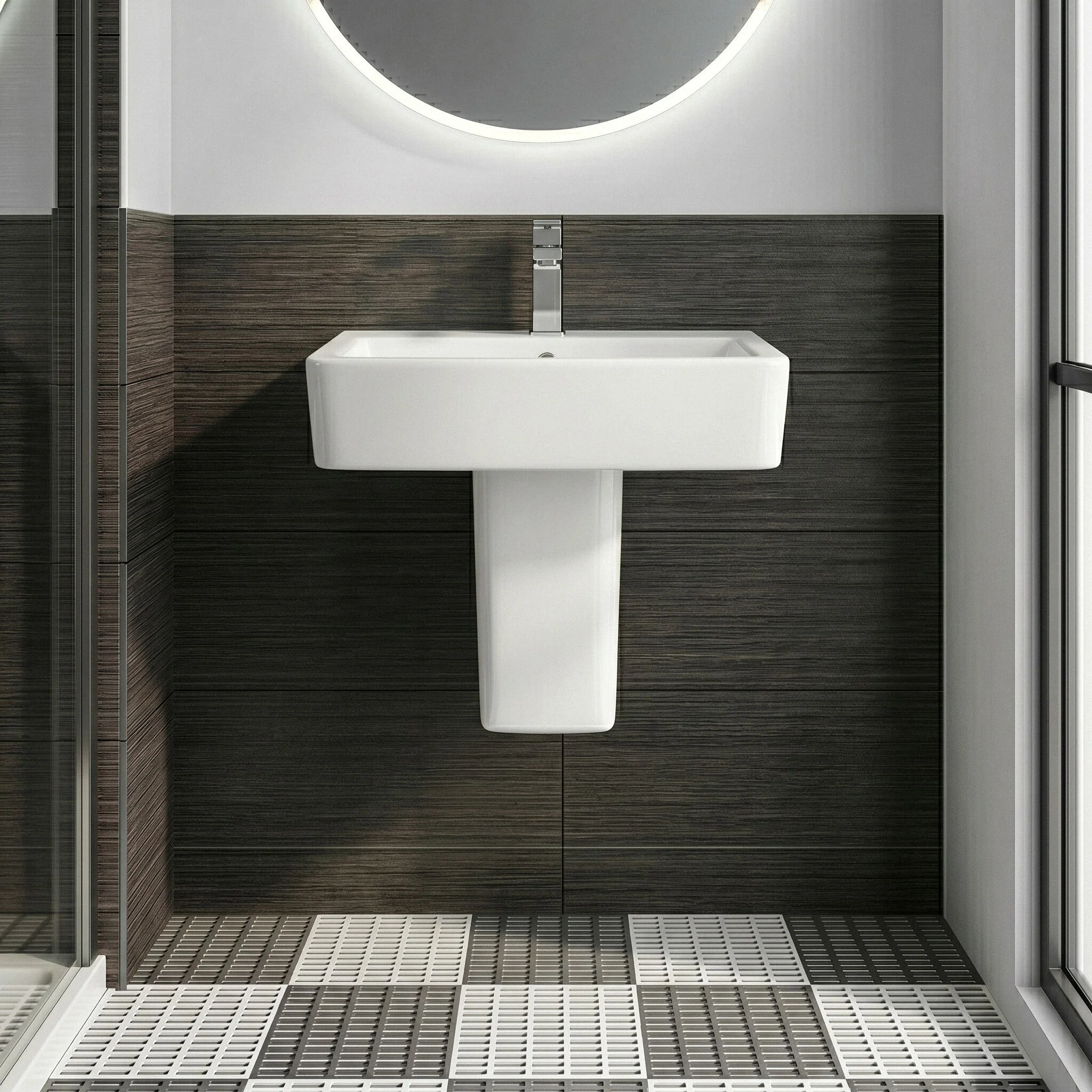 Forsbrook Modern White Square 1 Tap Hole Bathroom Basin & Semi Pedestal - 520mm
