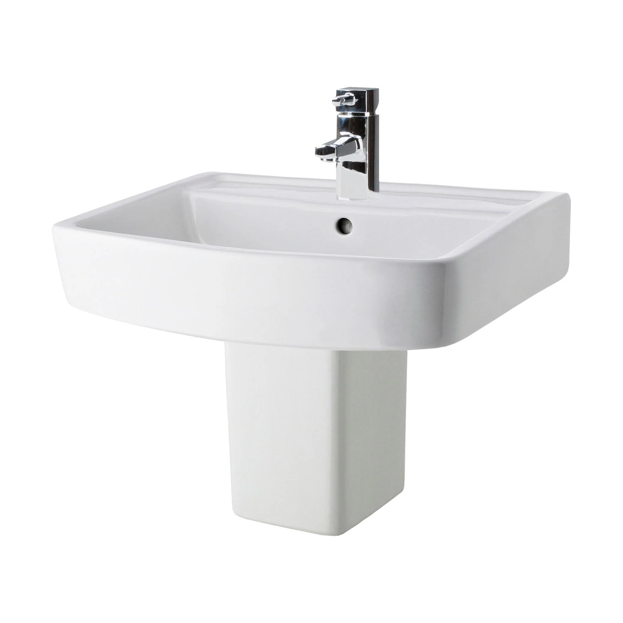 Forsbrook Modern White Square 1 Tap Hole Bathroom Basin & Semi Pedestal - 520mm - Image 5