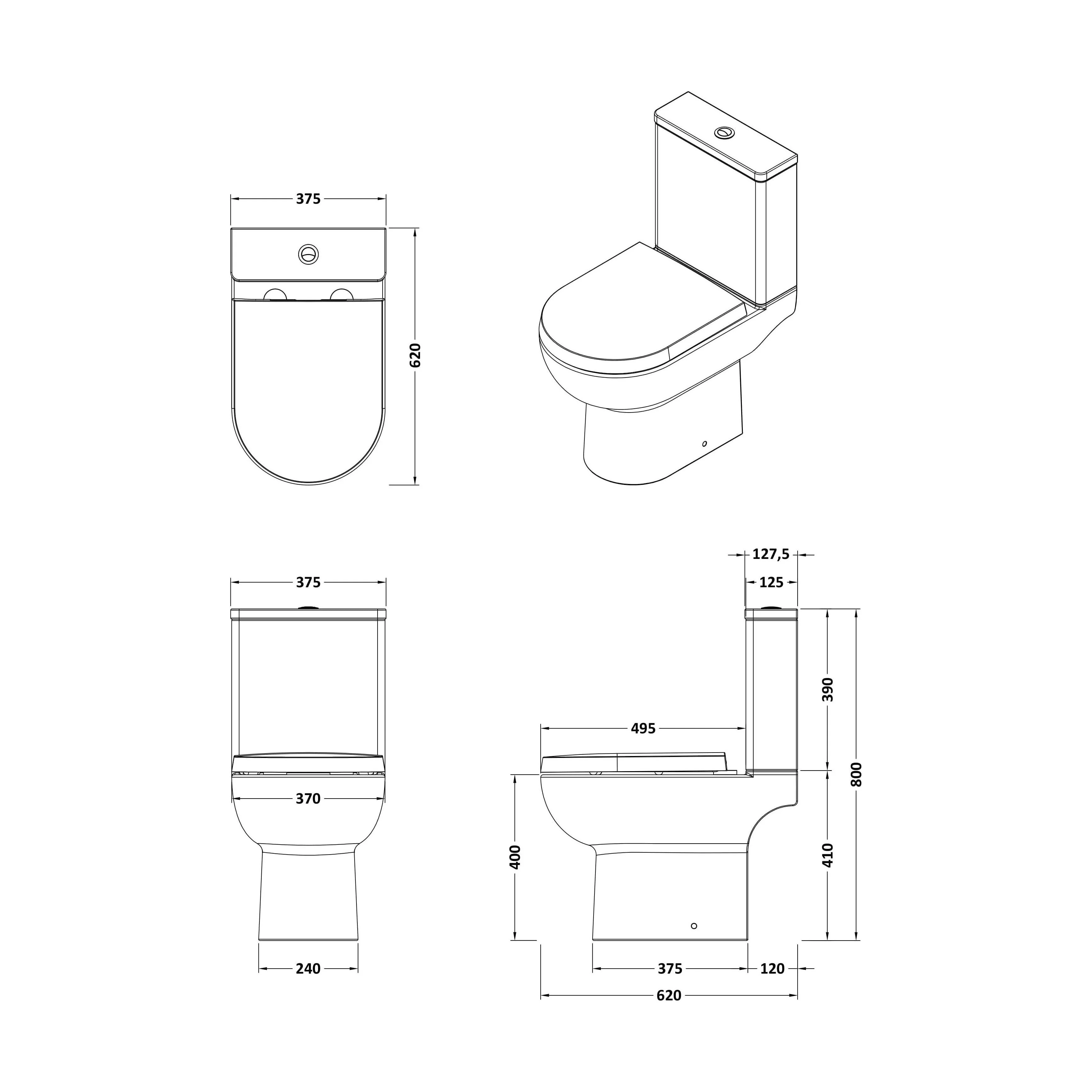 Morridge Contemporary Round Compact Rimless Toilet Pan and Cistern - 800 x 375 x 620mm - Image 2