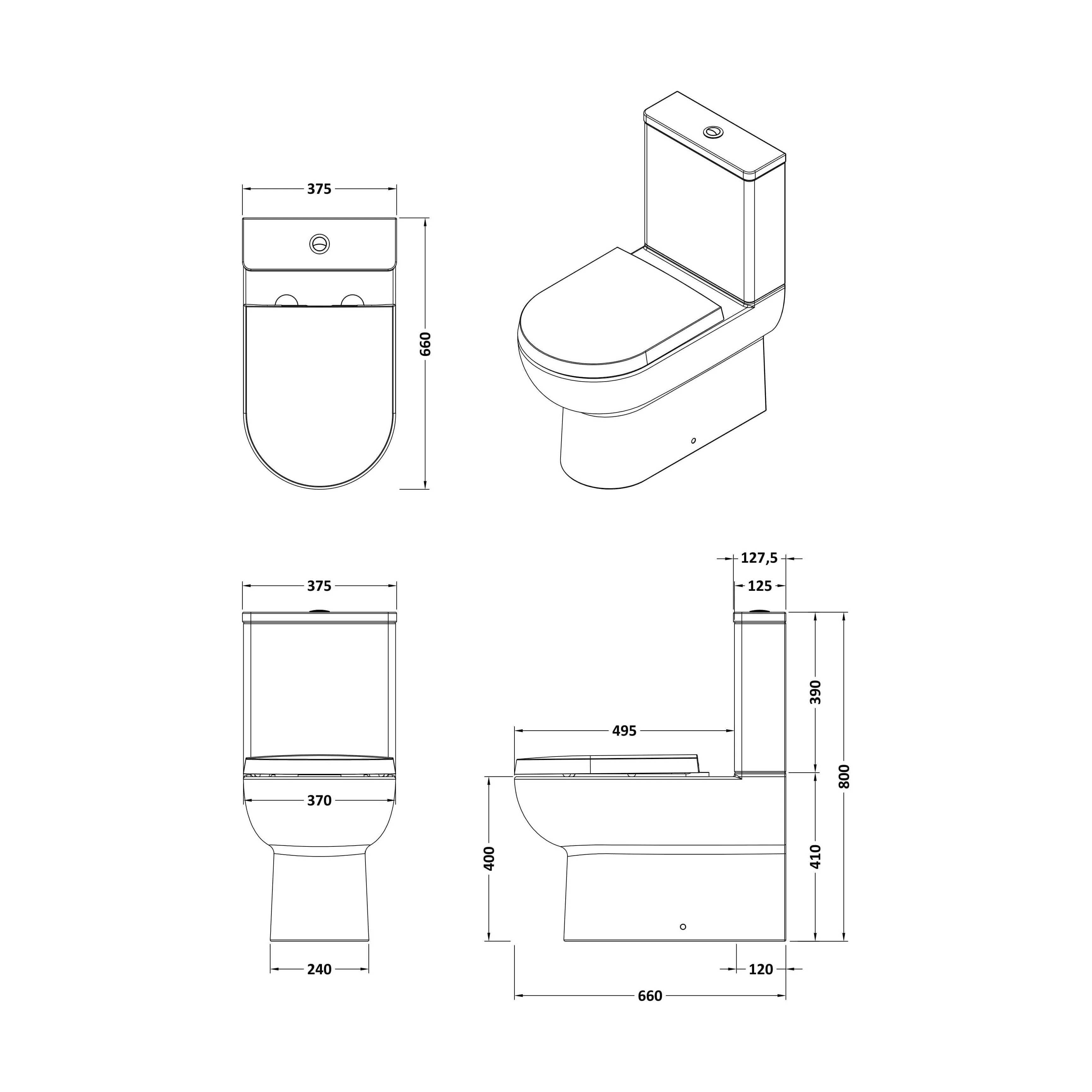 Morridge Contemporary Round Rimless Toilet Pan and Cistern - 800 x 375 x 660mm - Image 2