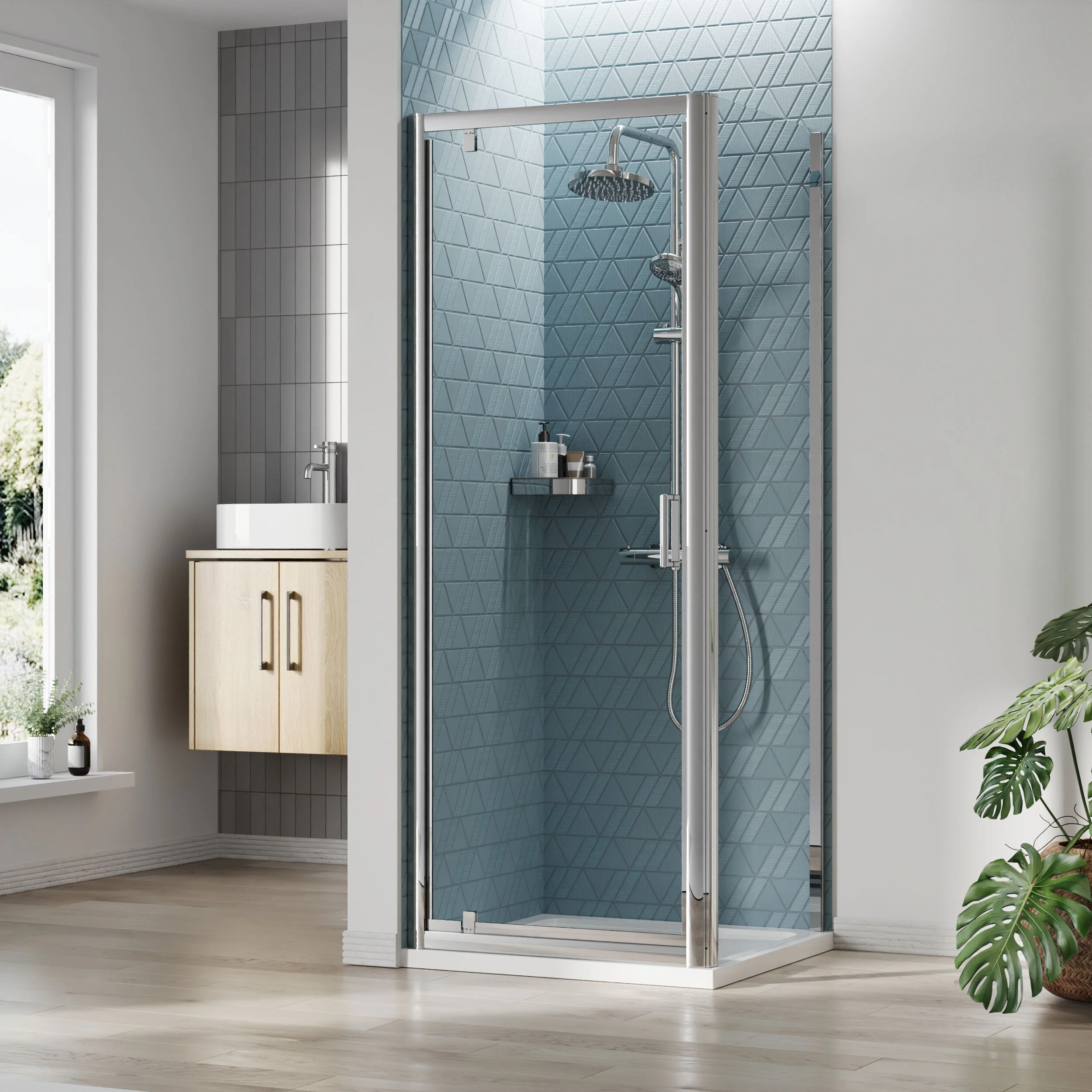 Almington Pivot Shower Door, Side Panel and Shower Tray - Choice of Size and Finish - Image 10