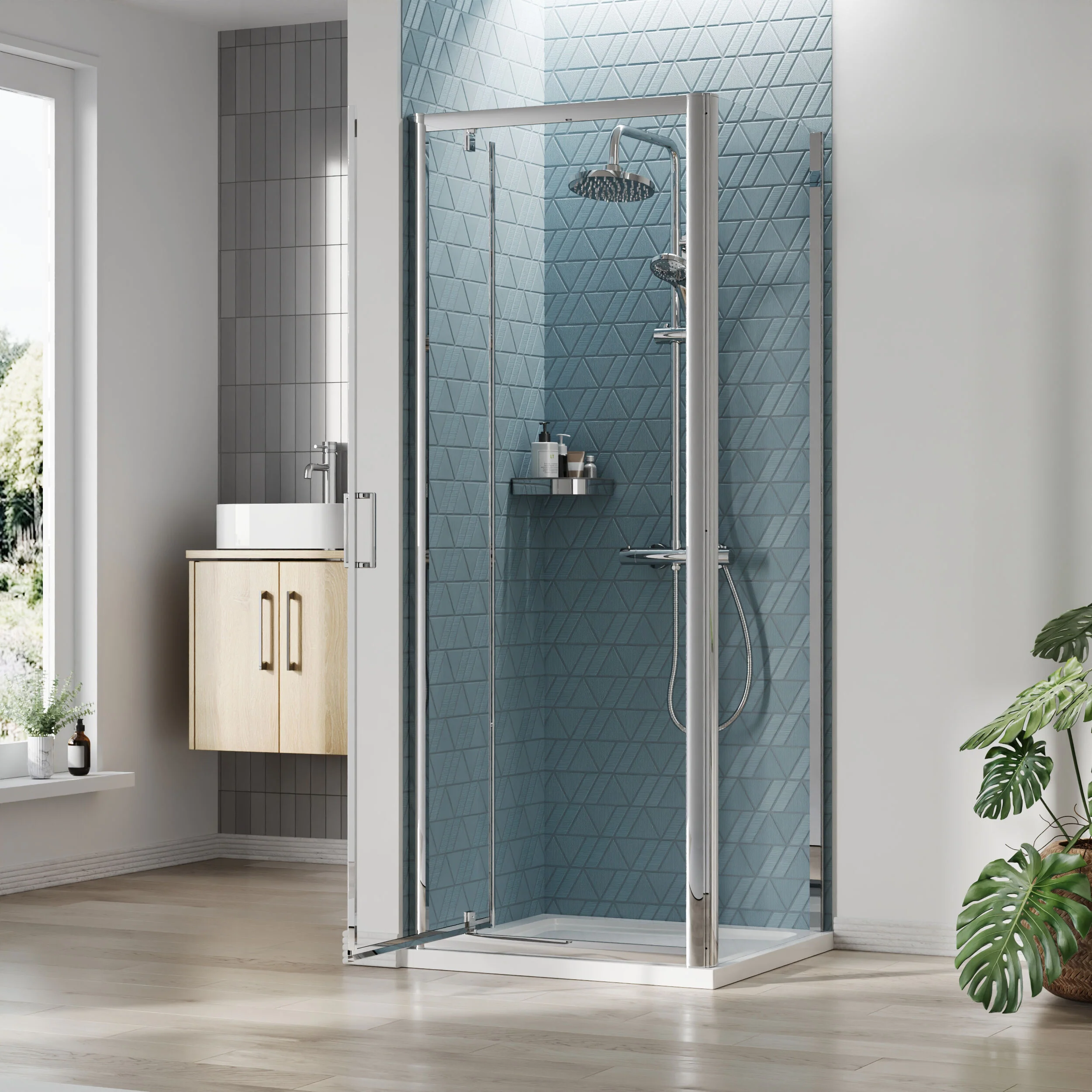 Almington Pivot Shower Door, Side Panel and Shower Tray - Choice of Size and Finish - Image 11