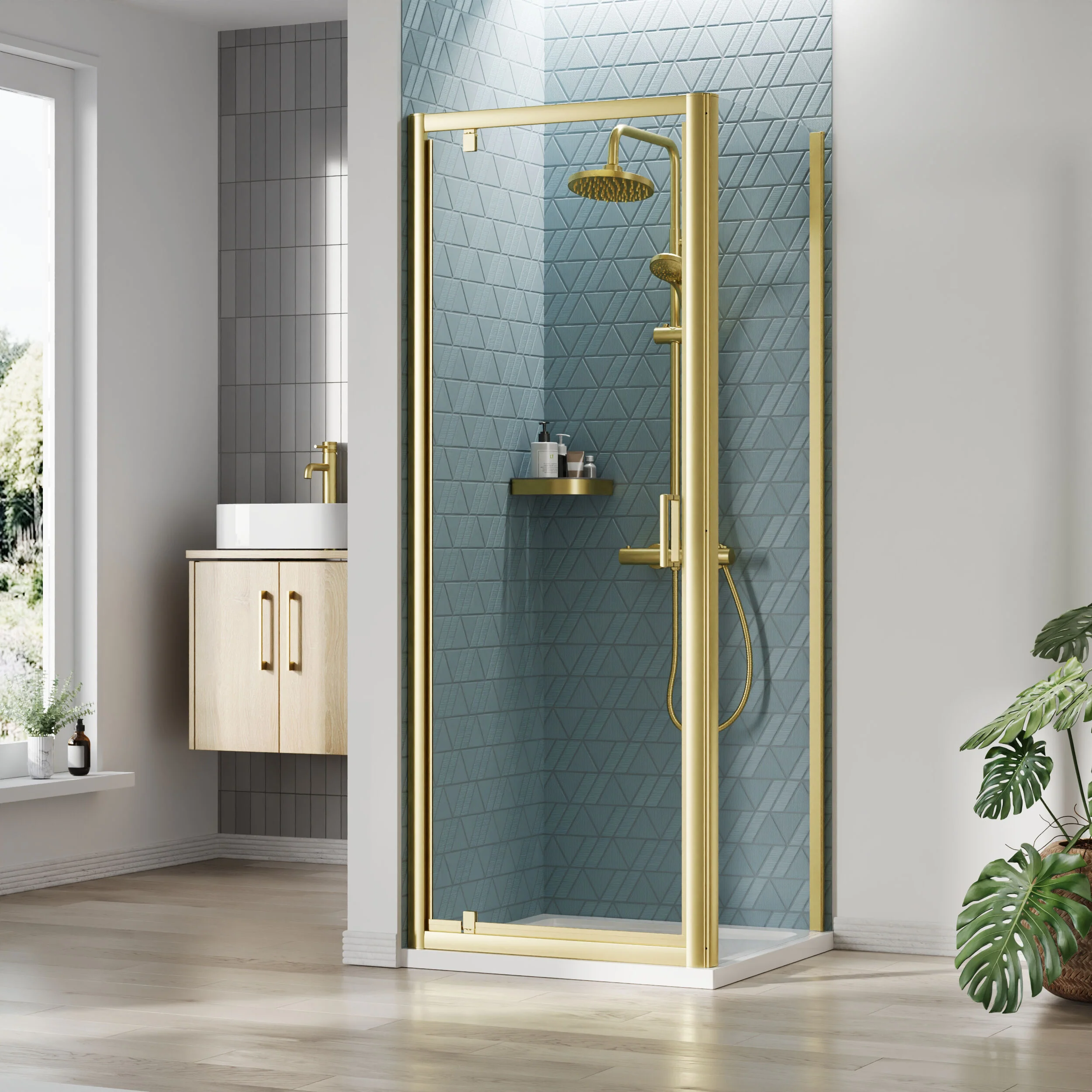 Almington Pivot Shower Door, Side Panel and Shower Tray - Choice of Size and Finish - Image 12