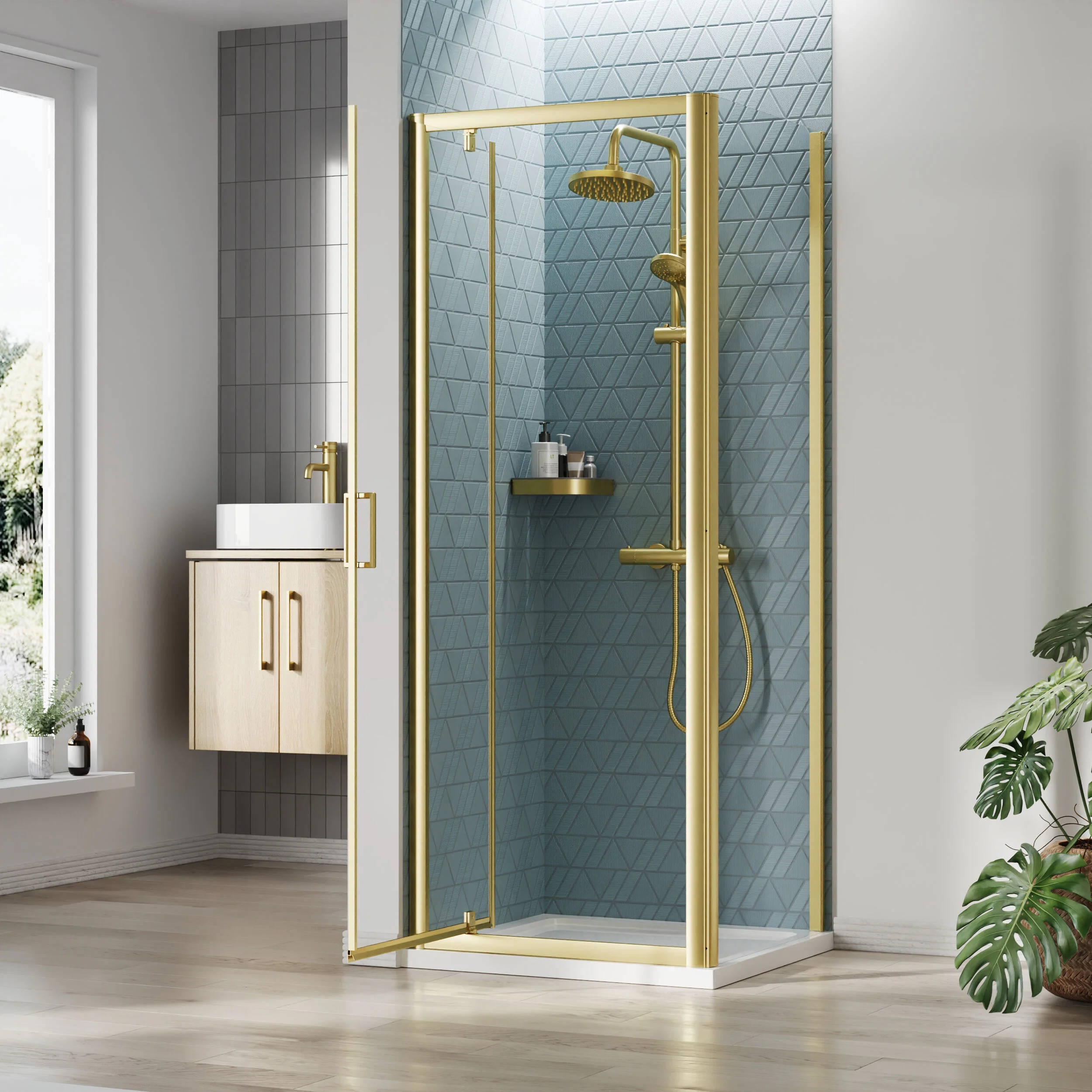 Almington Pivot Shower Door, Side Panel and Shower Tray - Choice of Size and Finish - Image 13