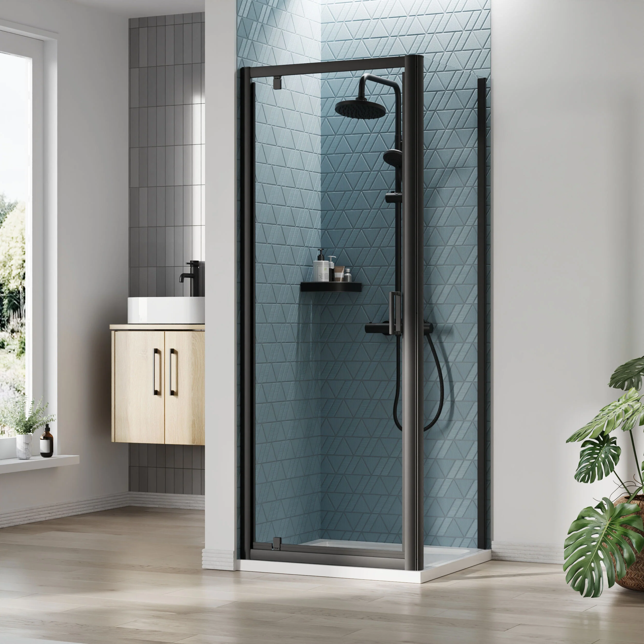 Almington Pivot Shower Door, Side Panel and Shower Tray - Choice of Size and Finish - Image 14