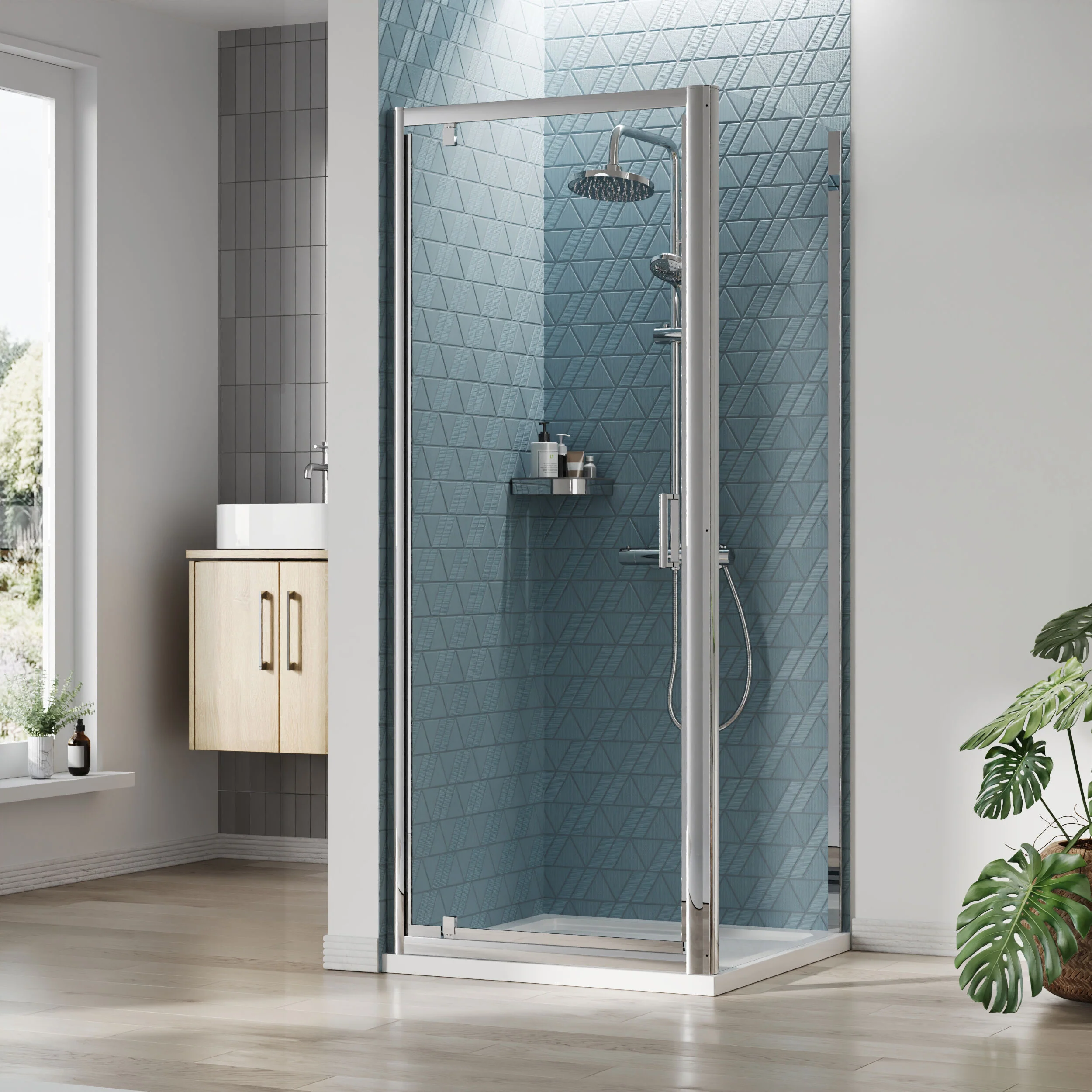 Almington Pivot Shower Door, Side Panel and Shower Tray - Choice of Size and Finish - Image 16