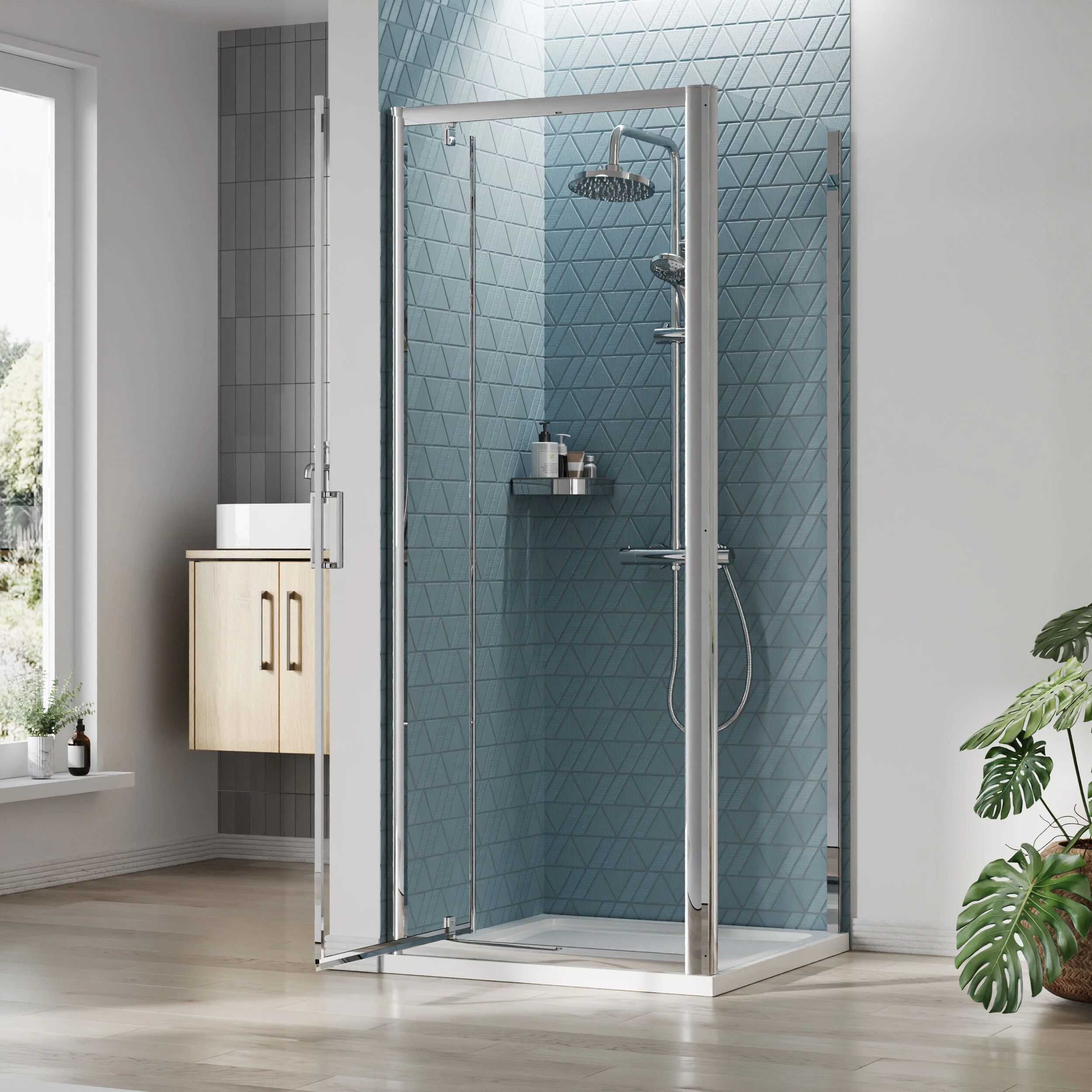 Almington Pivot Shower Door, Side Panel and Shower Tray - Choice of Size and Finish - Image 17
