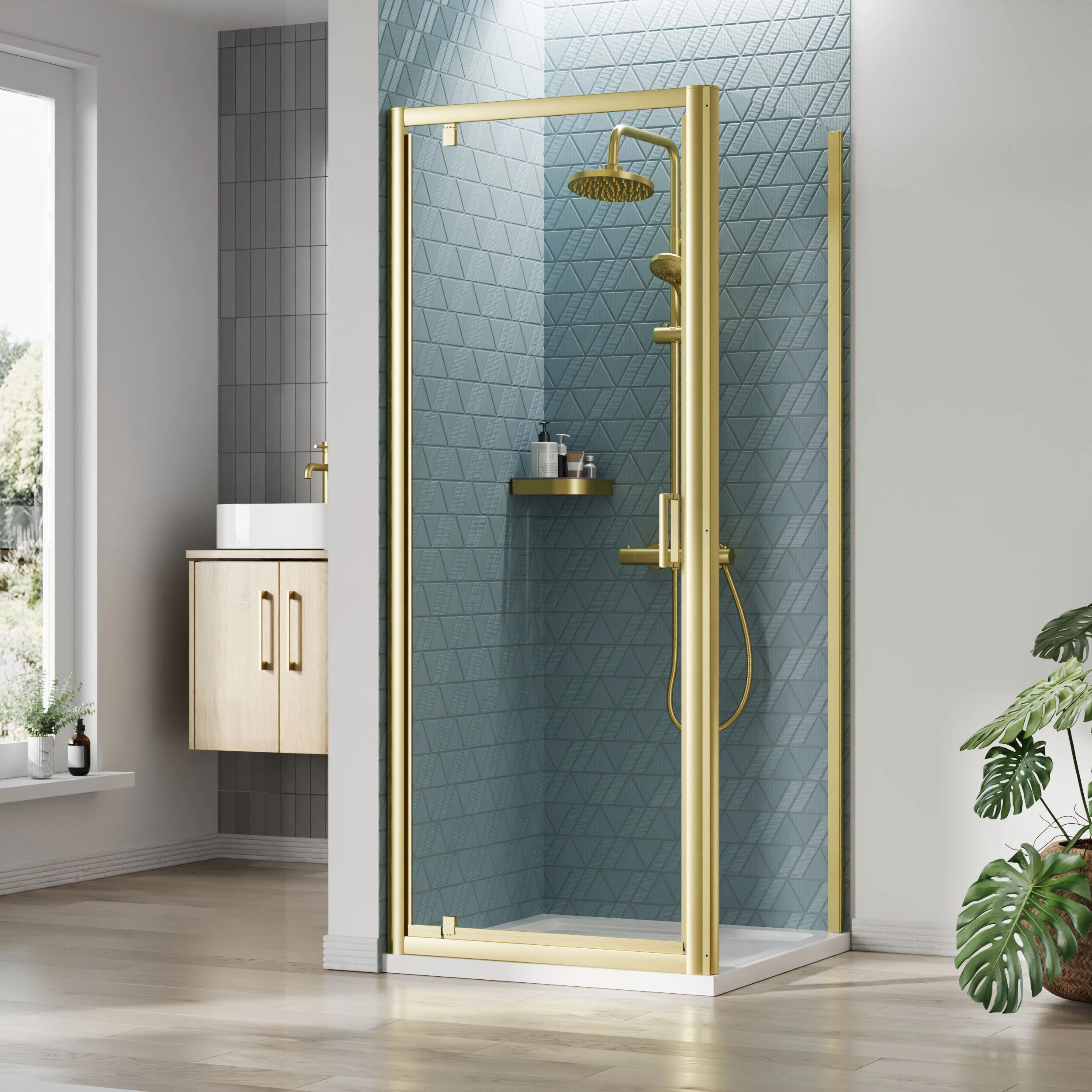 Almington Pivot Shower Door, Side Panel and Shower Tray - Choice of Size and Finish - Image 18