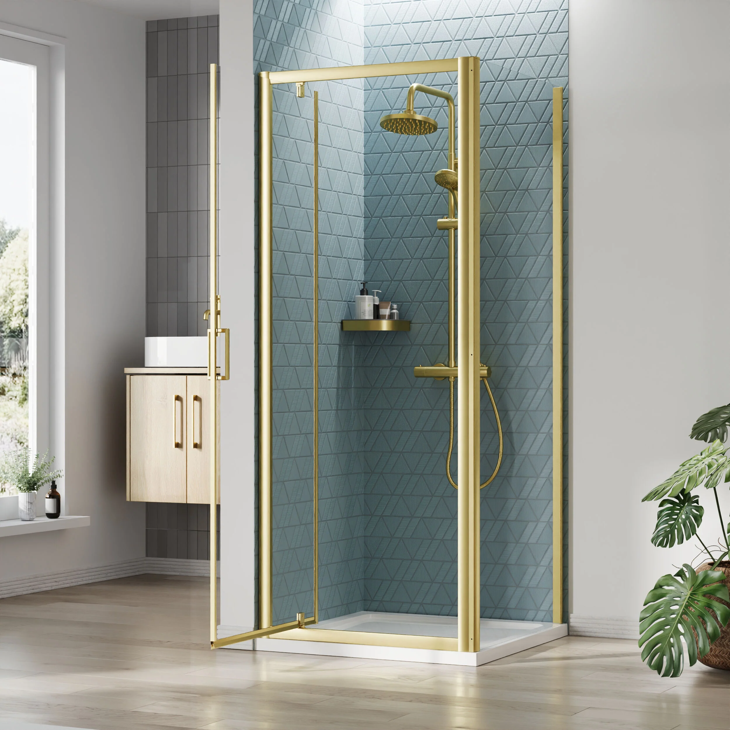 Almington Pivot Shower Door, Side Panel and Shower Tray - Choice of Size and Finish - Image 19