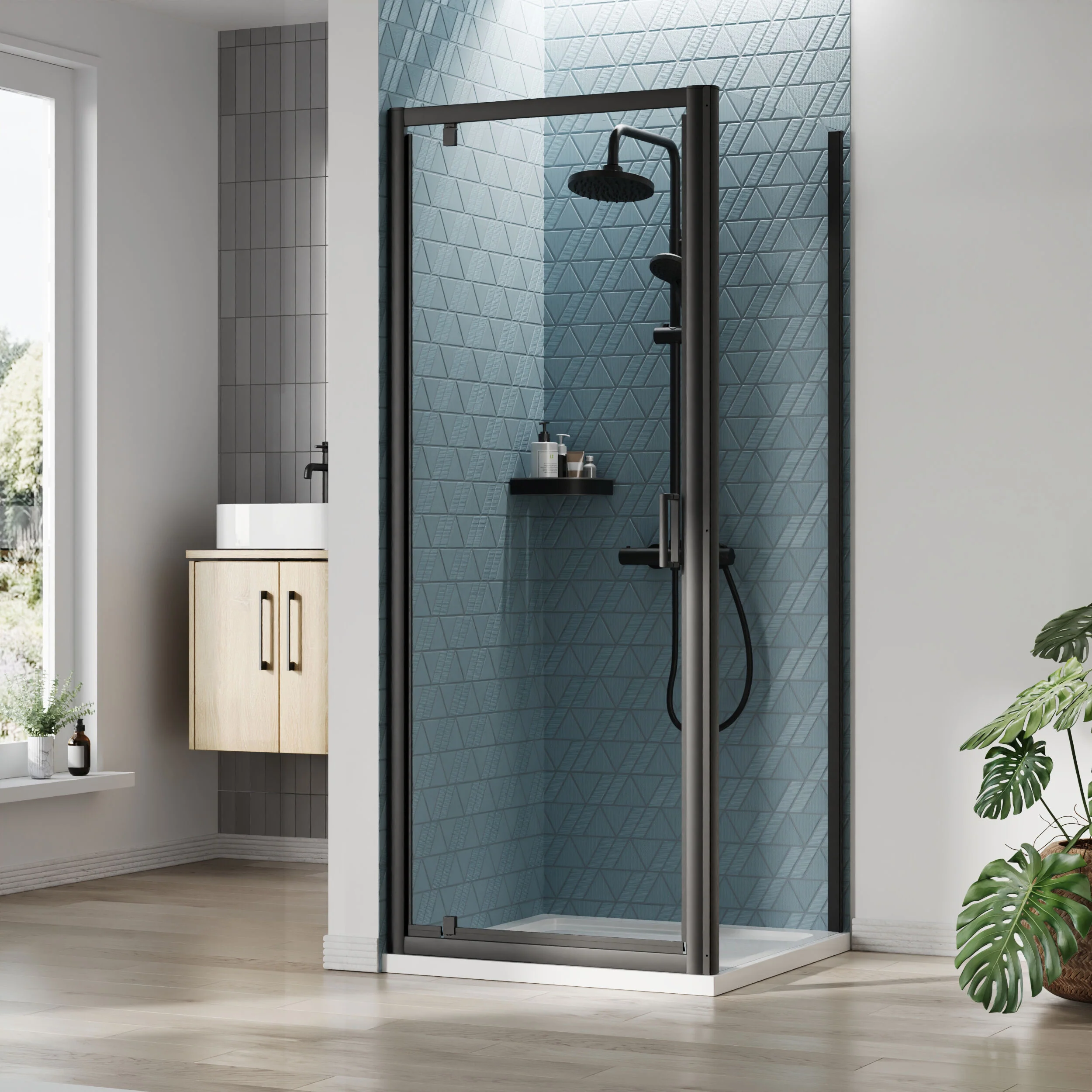 Almington Pivot Shower Door, Side Panel and Shower Tray - Choice of Size and Finish - Image 20