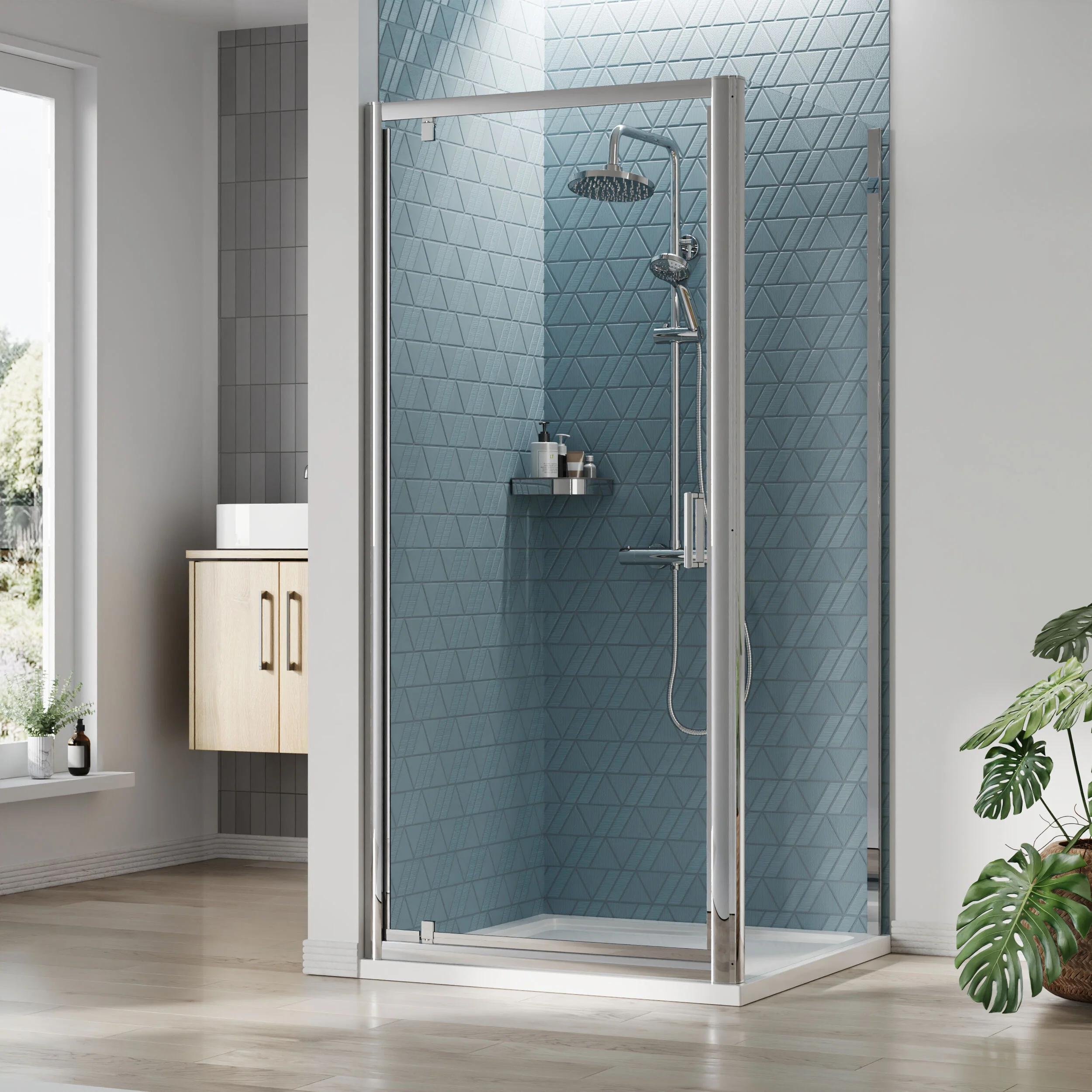 Almington Pivot Shower Door, Side Panel and Shower Tray - Choice of Size and Finish - Image 22
